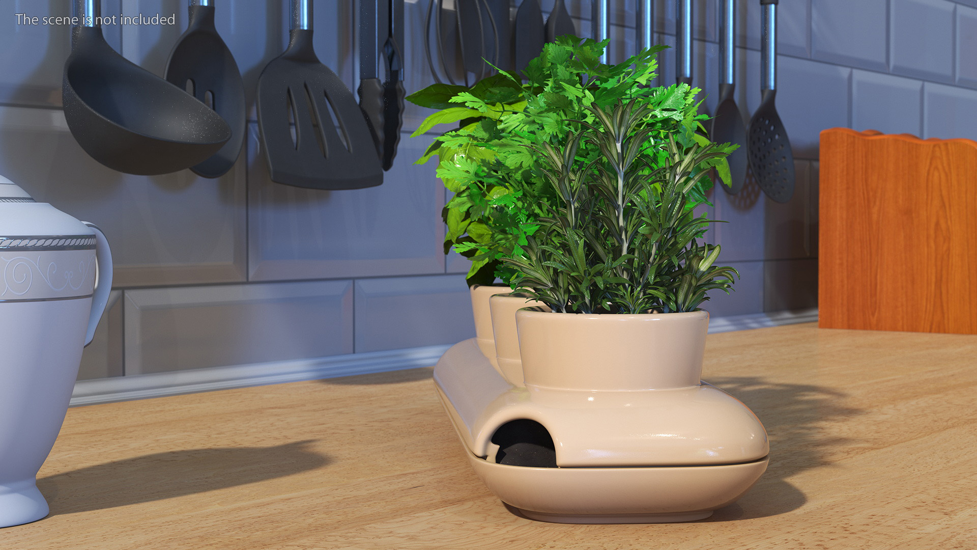 Ceramic Trio Pot with Herbs Sagaform Beige 3D