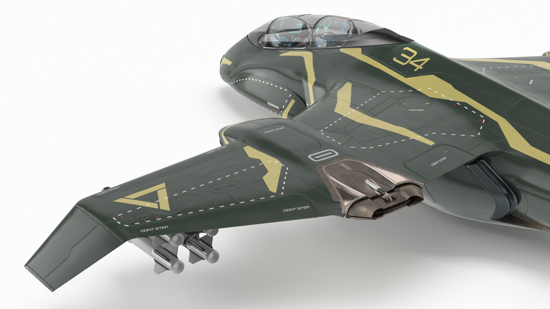 3D Sci Fi Green Military Fighter Jet model