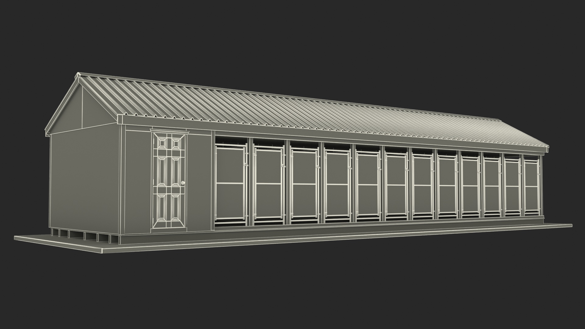 Commercial Dog Kennel With Storage Area 3D model