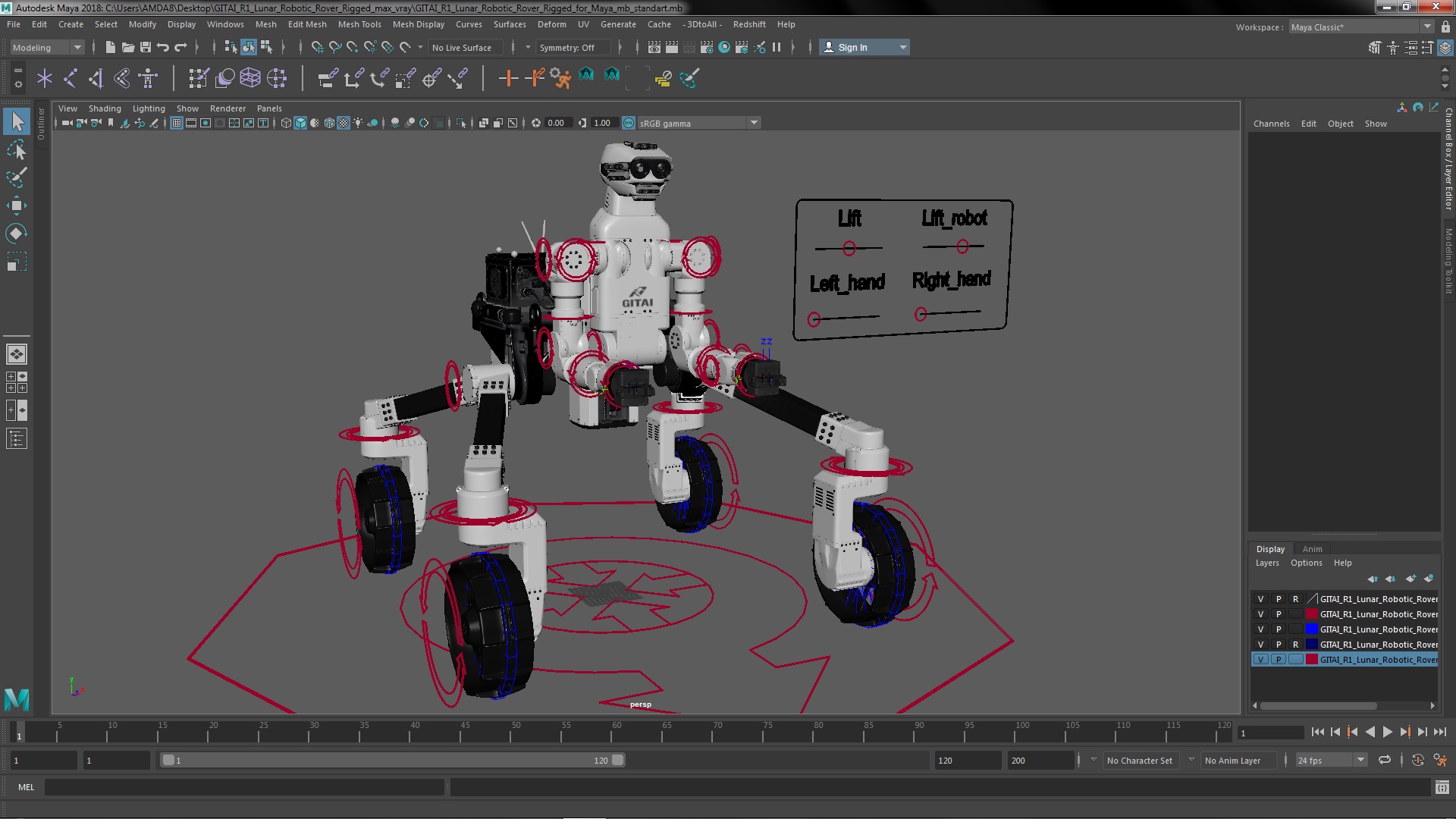 GITAI R1 Lunar Robotic Rover Rigged for Maya 3D model