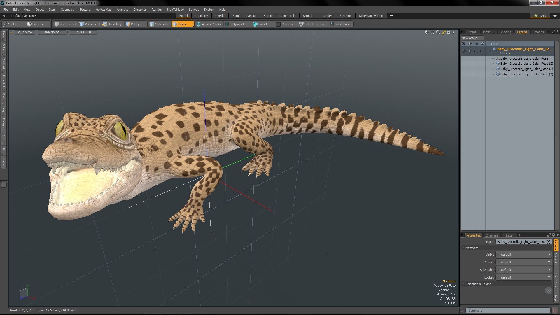 3D Baby Crocodile Light Color Pose