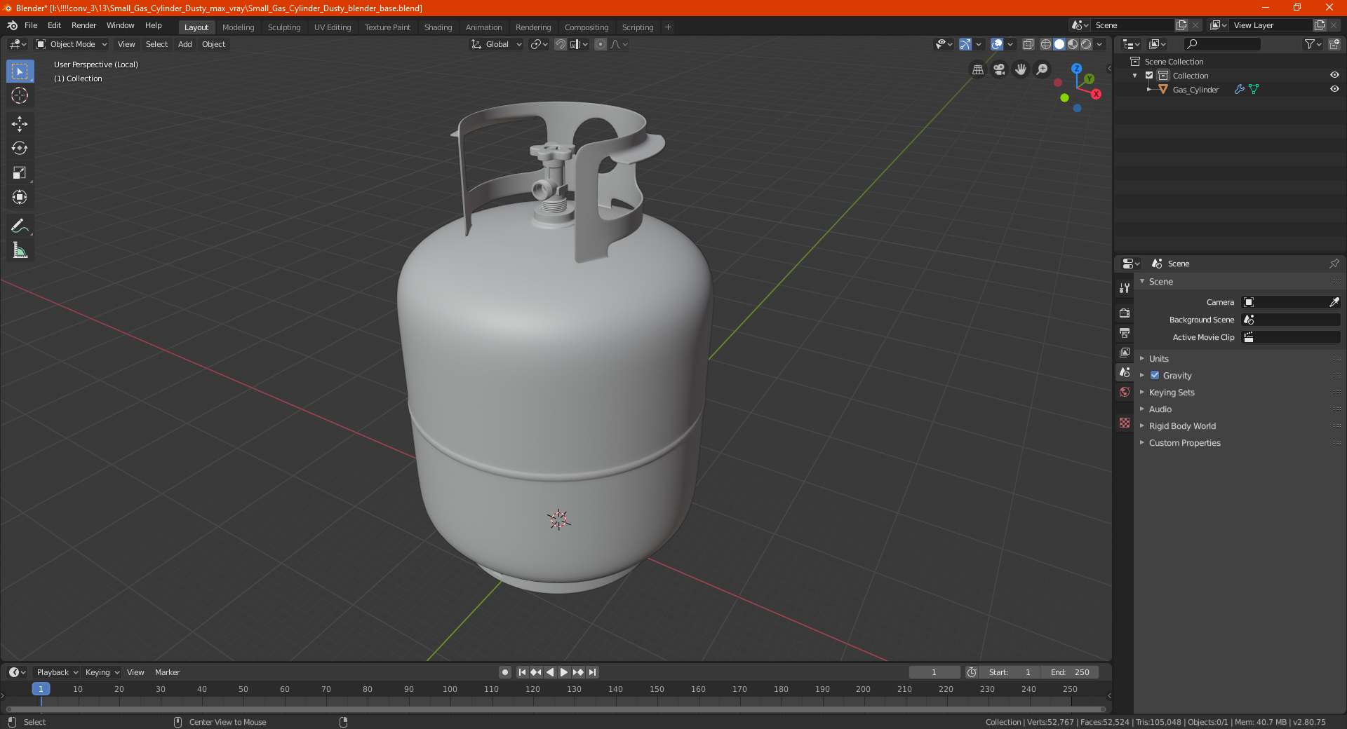 Small Gas Cylinder Dusty 3D model