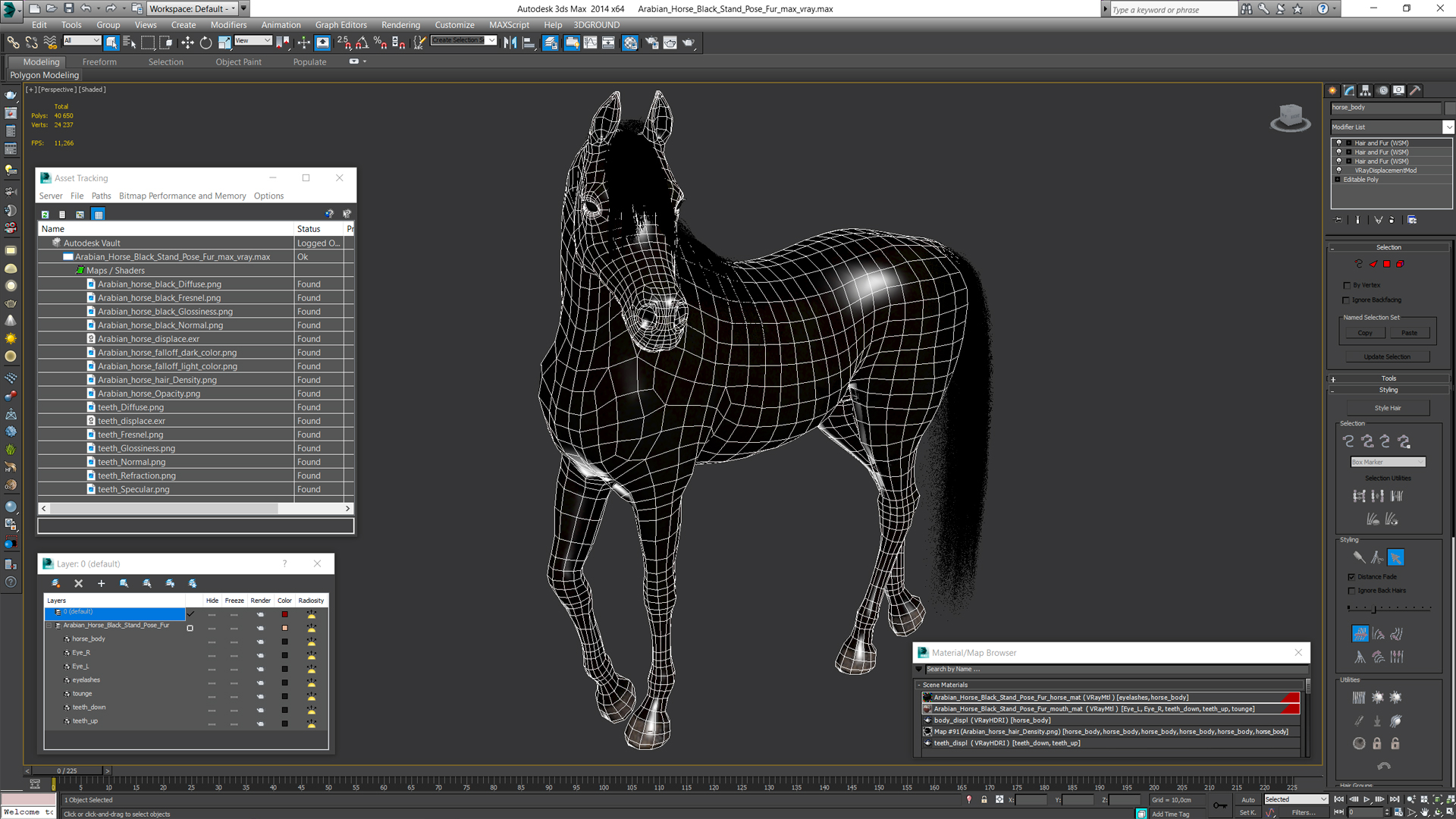 Arabian Horse Black Stand Pose Fur 3D model
