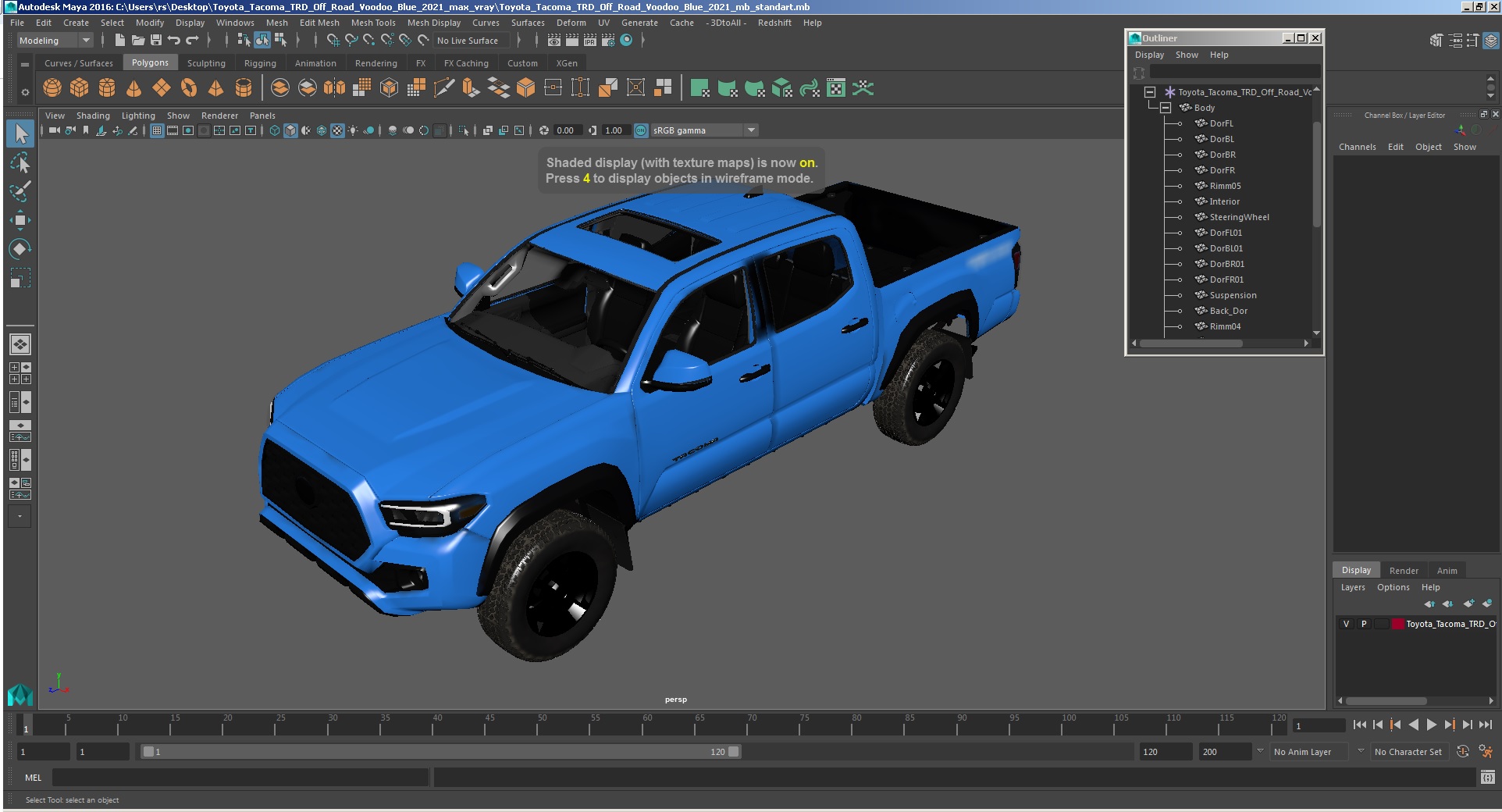 3D Toyota Tacoma TRD Off Road Voodoo Blue 2021 model