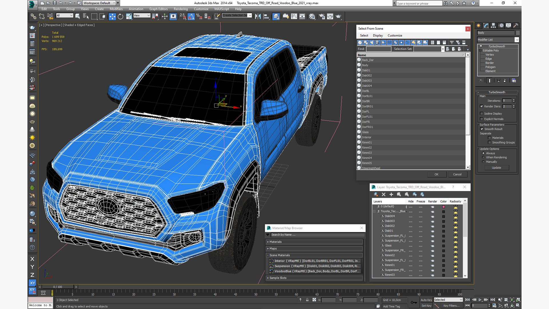 3D Toyota Tacoma TRD Off Road Voodoo Blue 2021 model