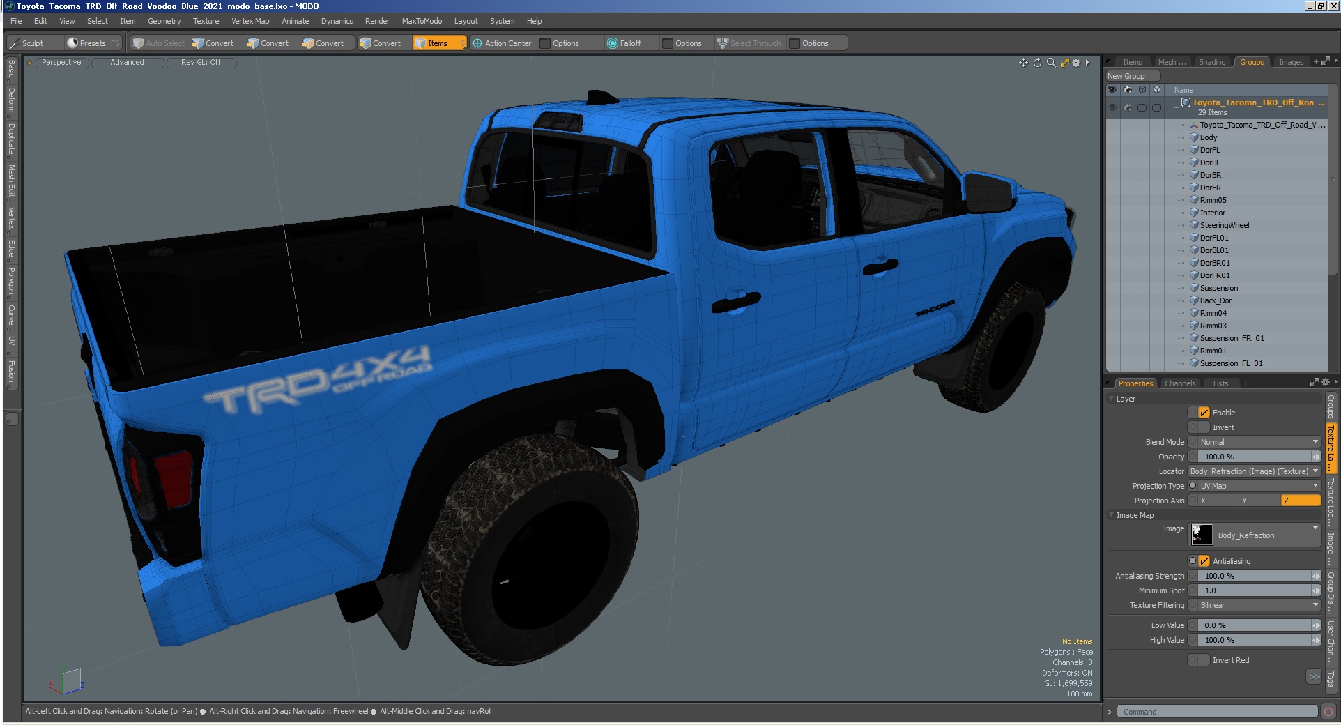 3D Toyota Tacoma TRD Off Road Voodoo Blue 2021 model