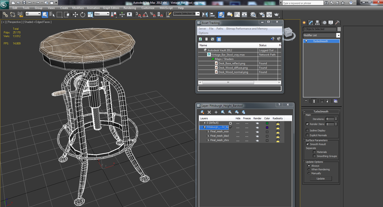 Vintage Bar Stool 3D