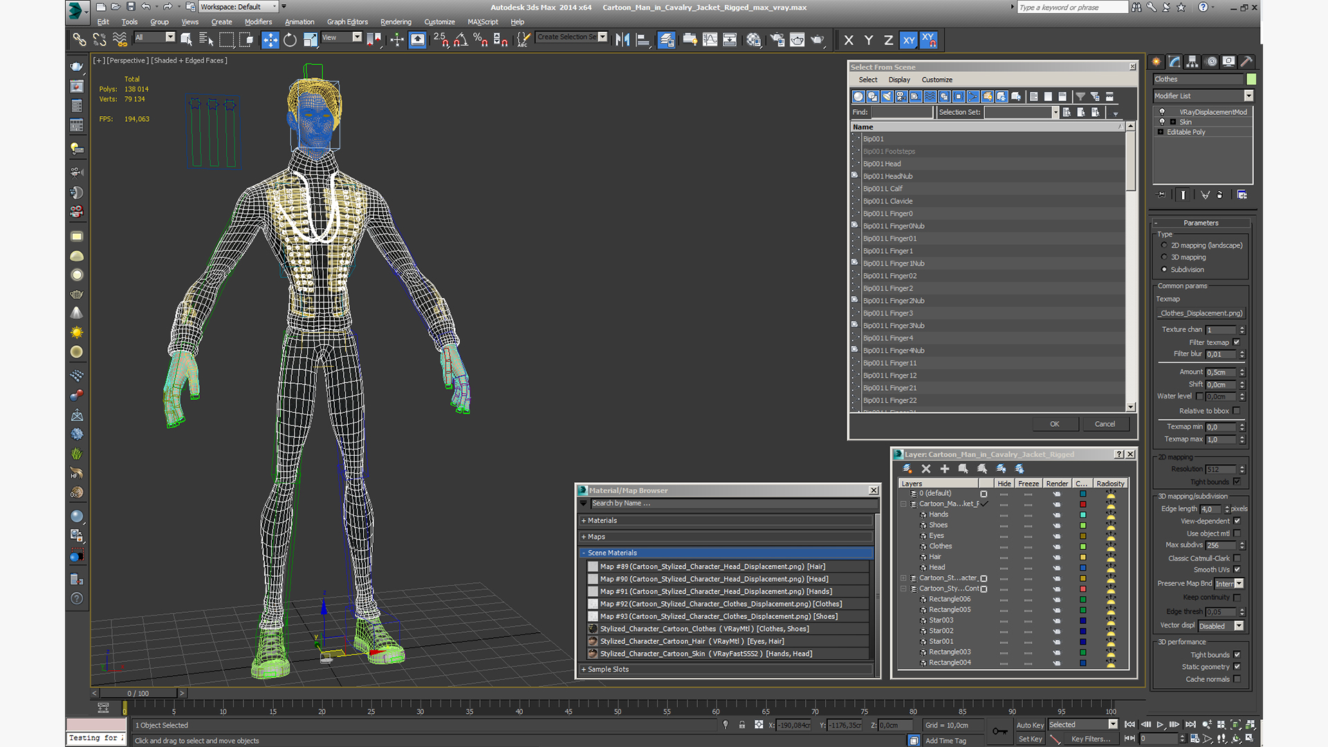 3D Cartoon Man in Cavalry Jacket Rigged