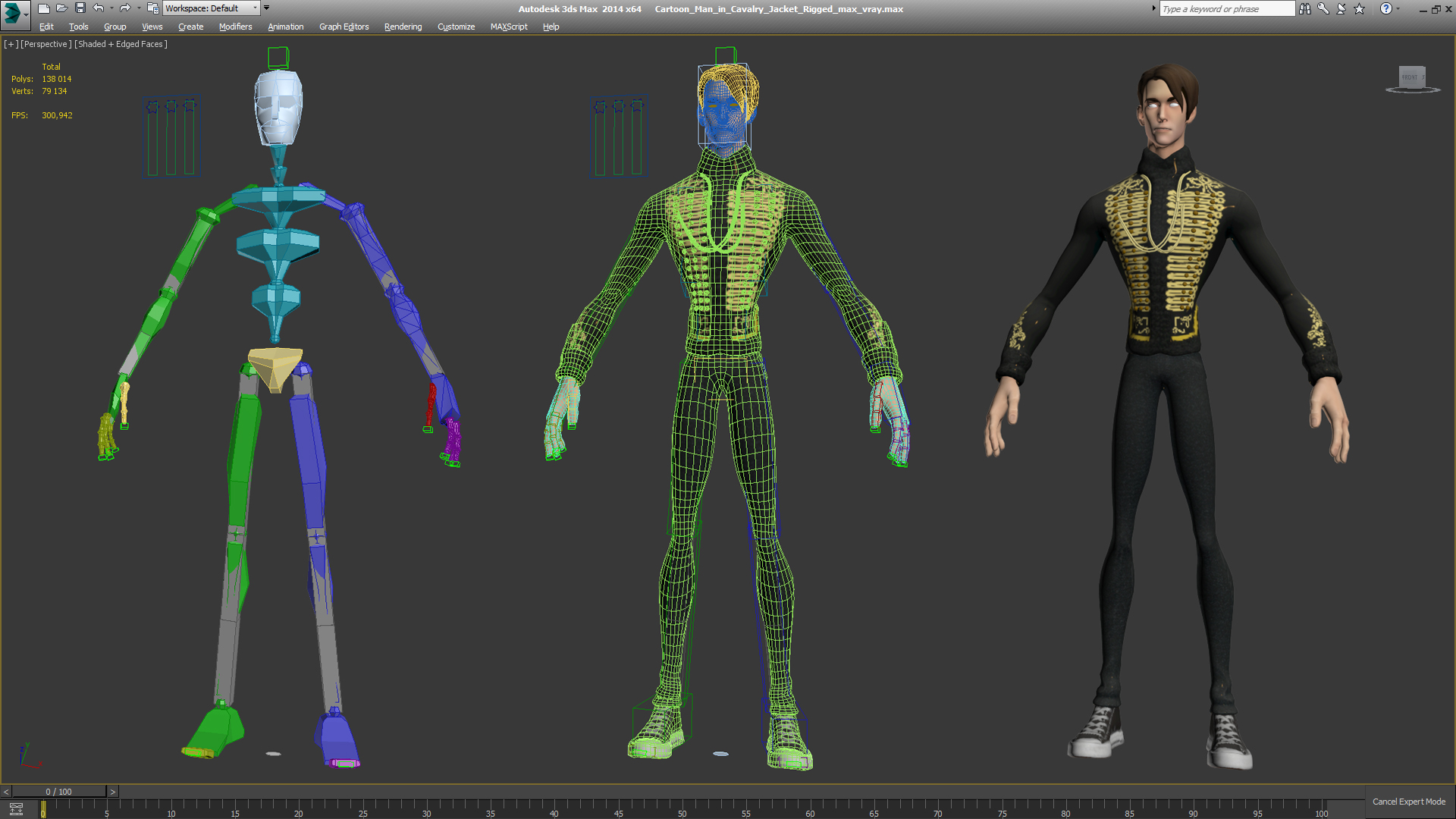 3D Cartoon Man in Cavalry Jacket Rigged