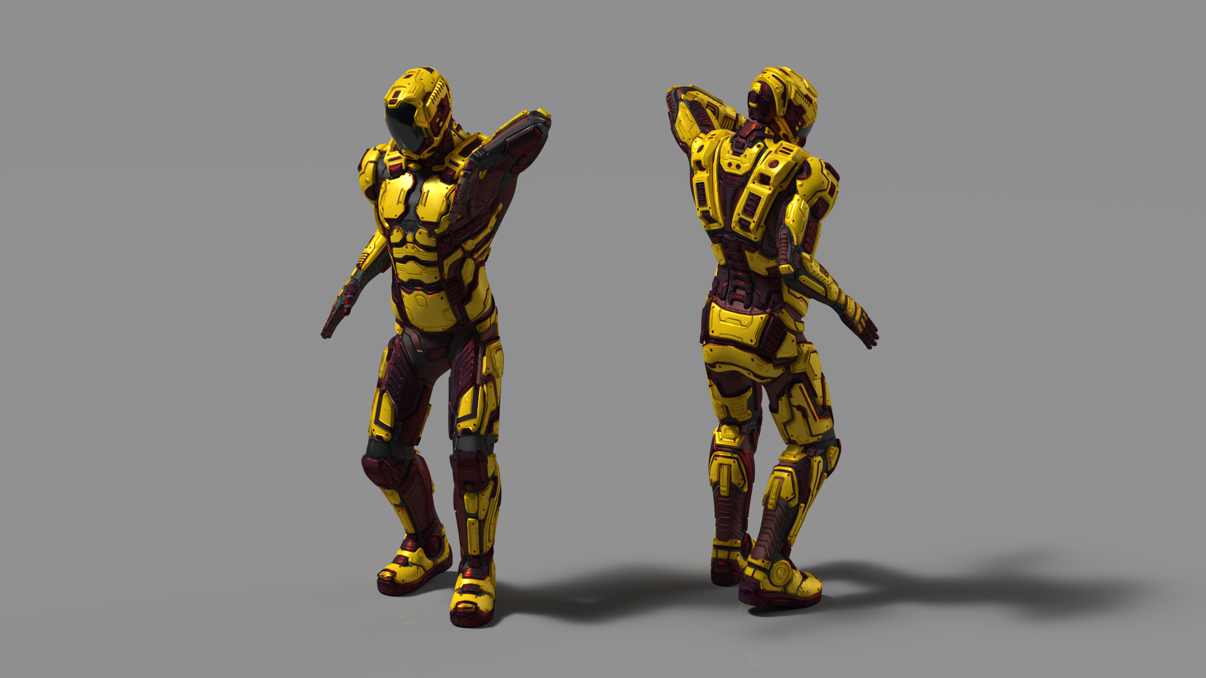 3D Futuristic Armored Cyborg Yellow Rigged for Cinema 4D model