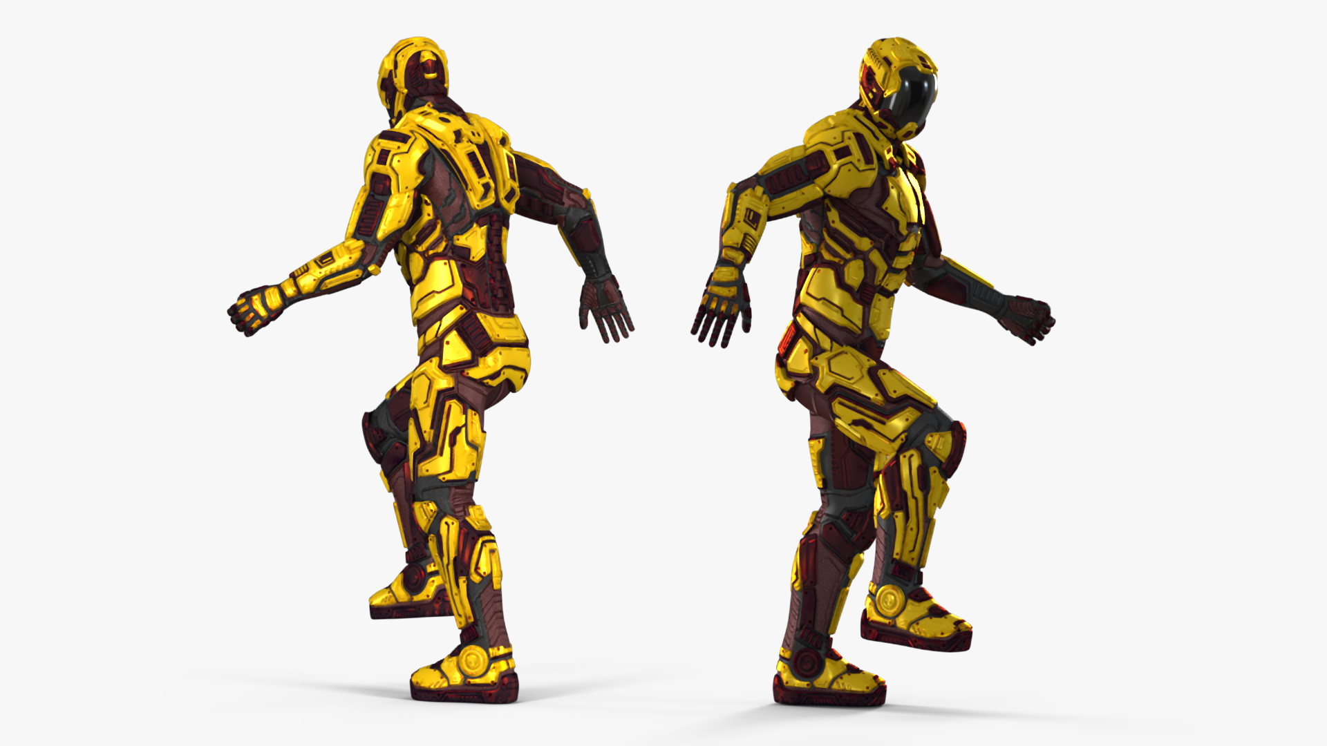 3D Futuristic Armored Cyborg Yellow Rigged for Cinema 4D model