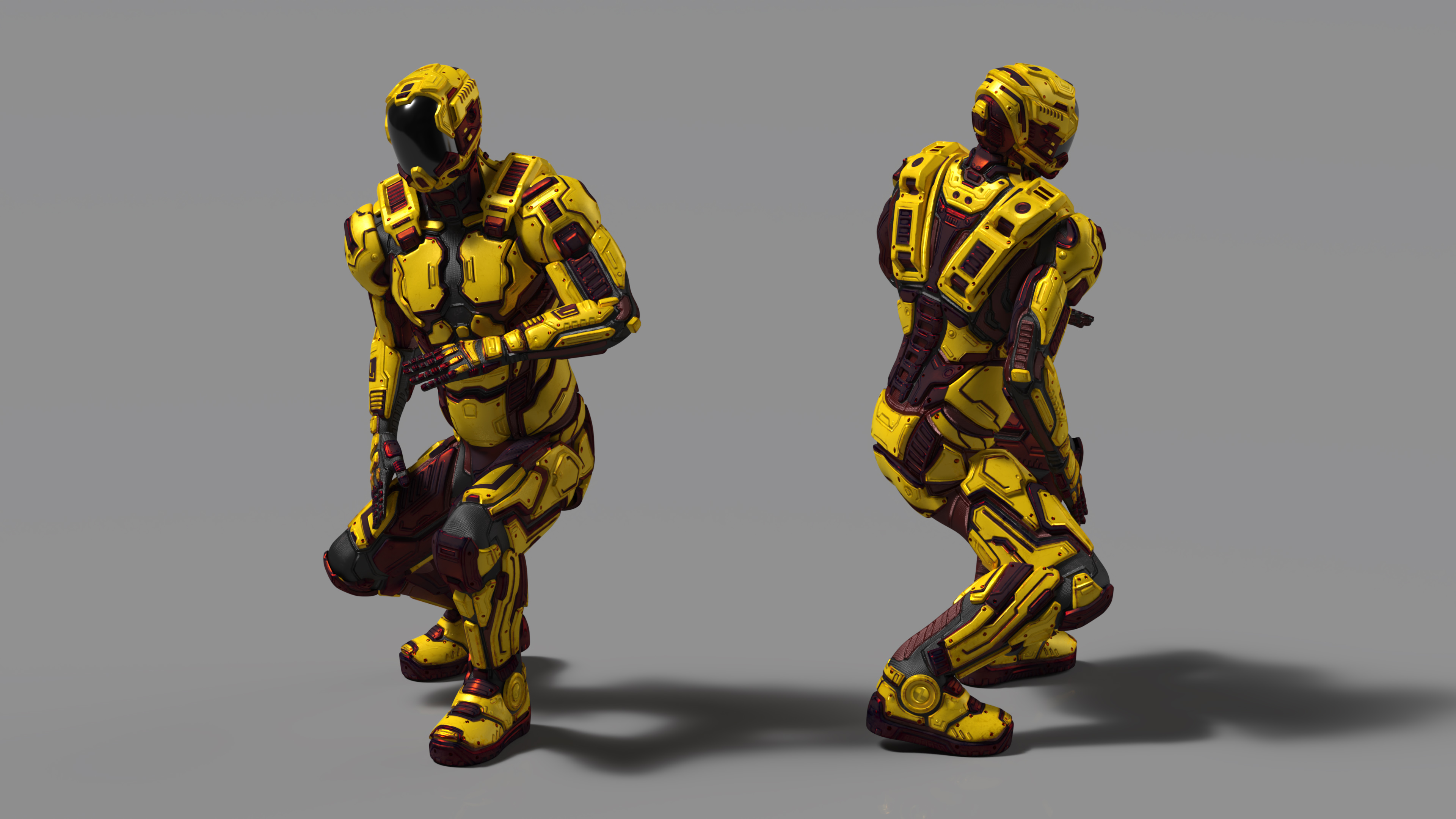 3D Futuristic Armored Cyborg Yellow Rigged for Cinema 4D model