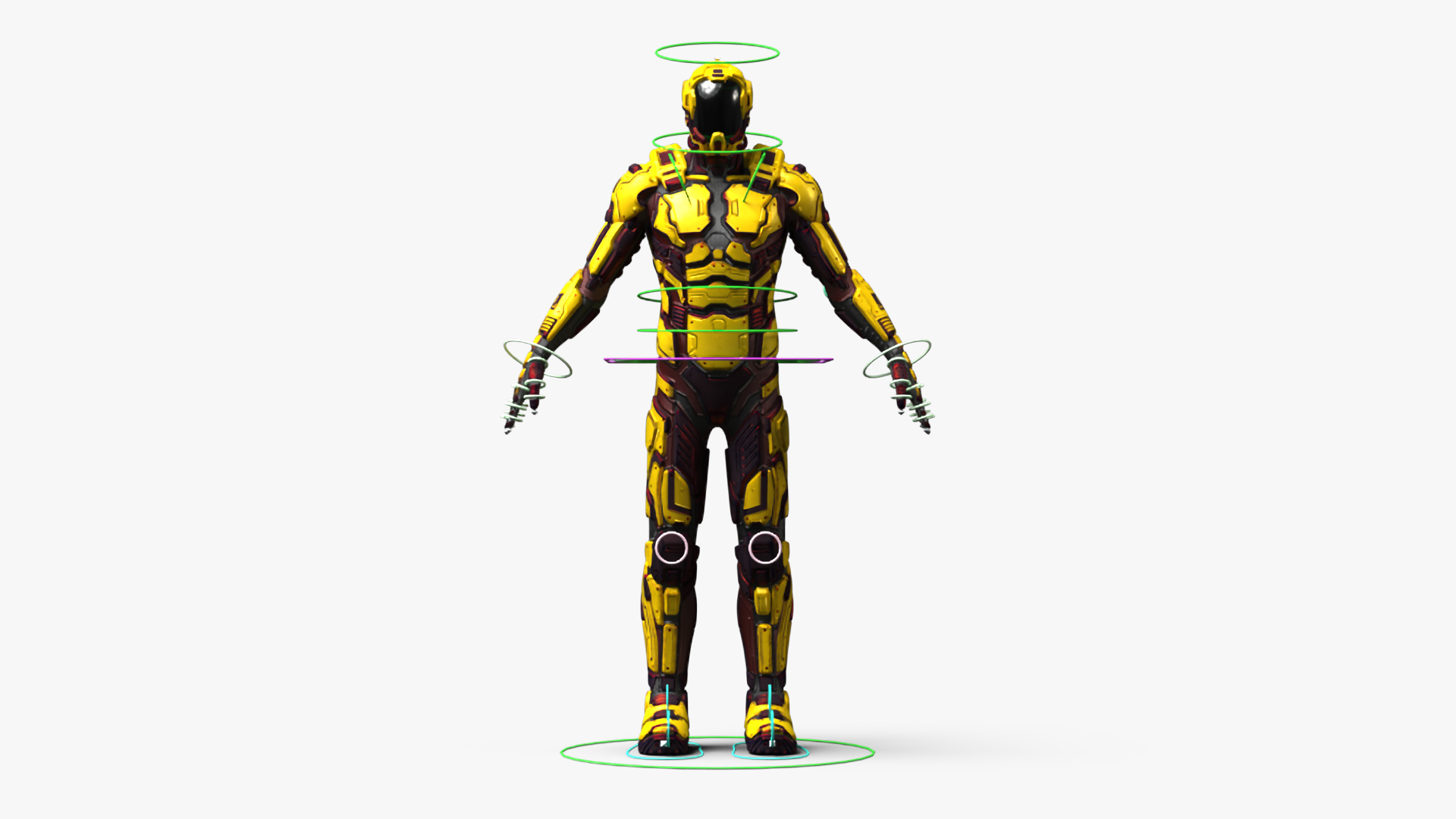3D Futuristic Armored Cyborg Yellow Rigged for Cinema 4D model