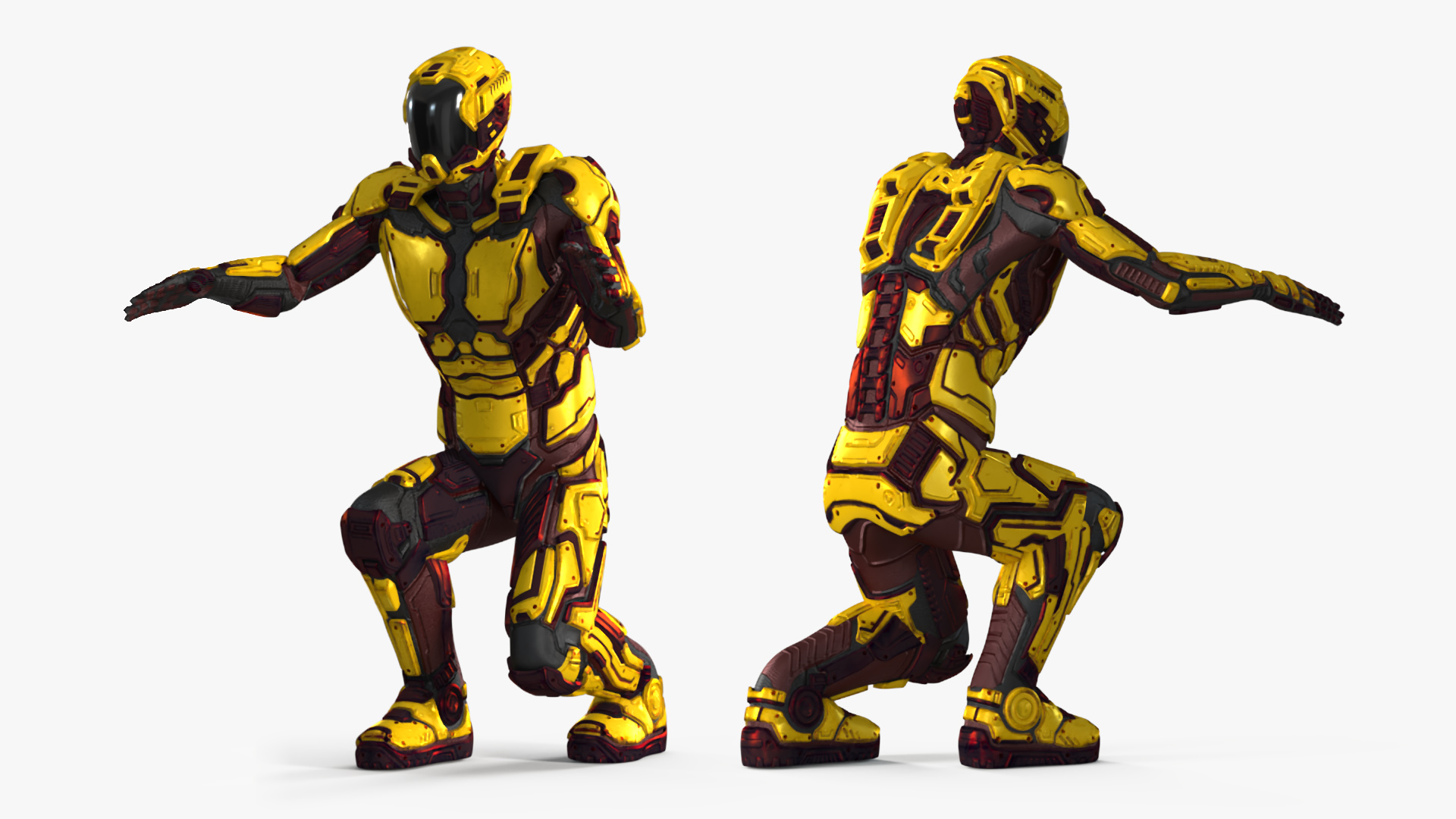 3D Futuristic Armored Cyborg Yellow Rigged for Cinema 4D model