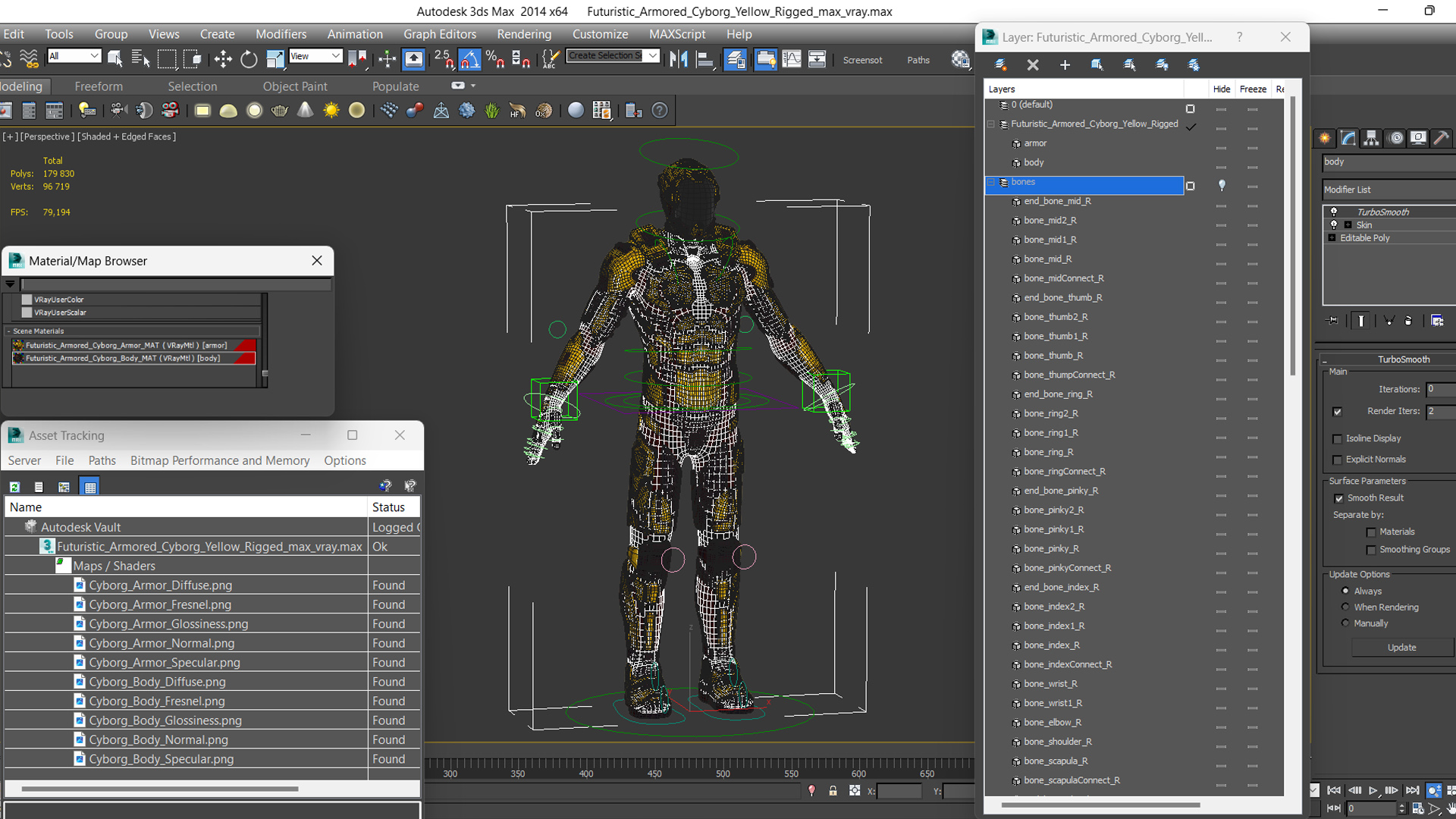 3D Futuristic Armored Cyborg Yellow Rigged for Cinema 4D model