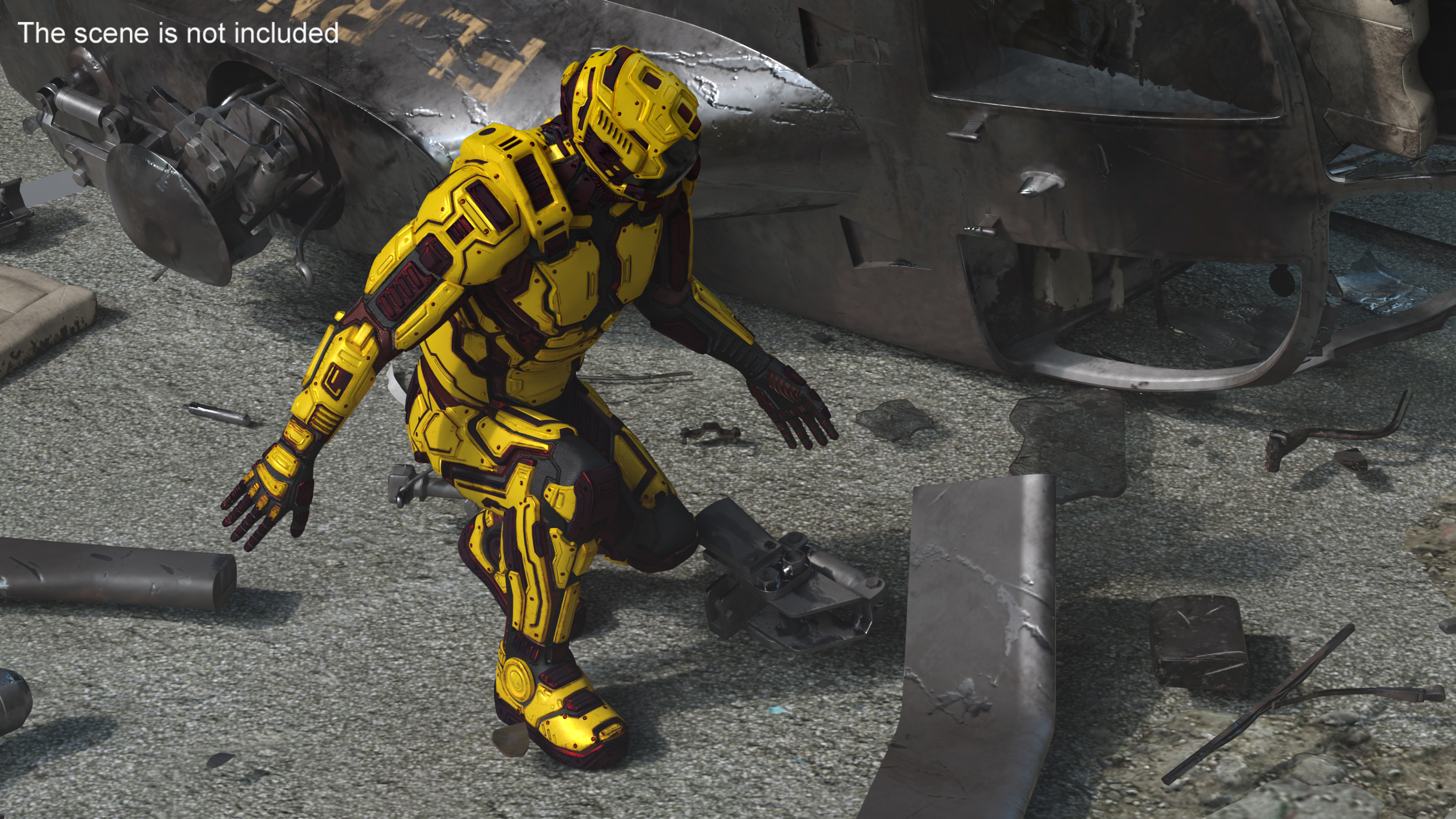 3D Futuristic Armored Cyborg Yellow Rigged for Cinema 4D model