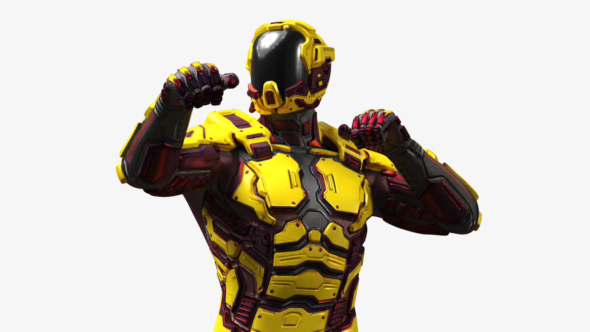 3D Futuristic Armored Cyborg Yellow Rigged for Cinema 4D model