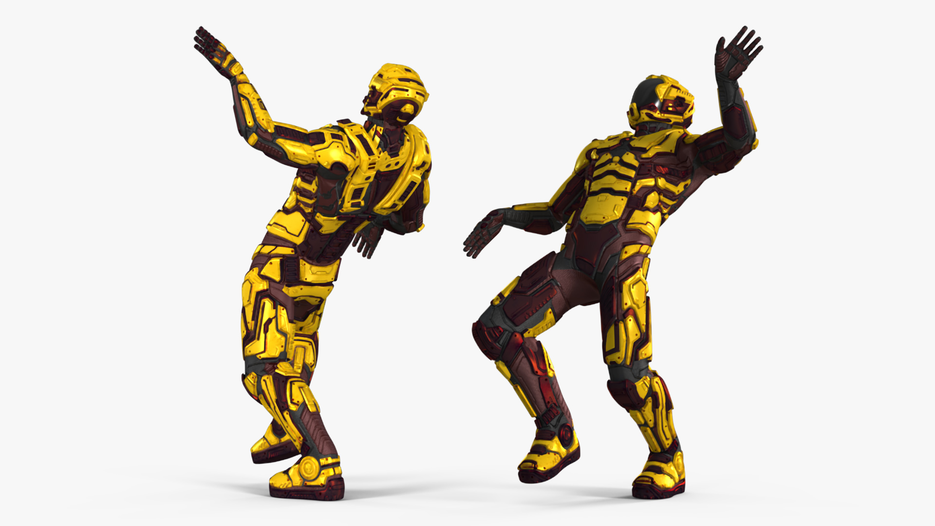 3D Futuristic Armored Cyborg Yellow Rigged for Cinema 4D model