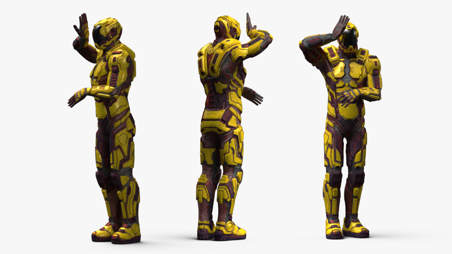3D Futuristic Armored Cyborg Yellow Rigged for Cinema 4D model