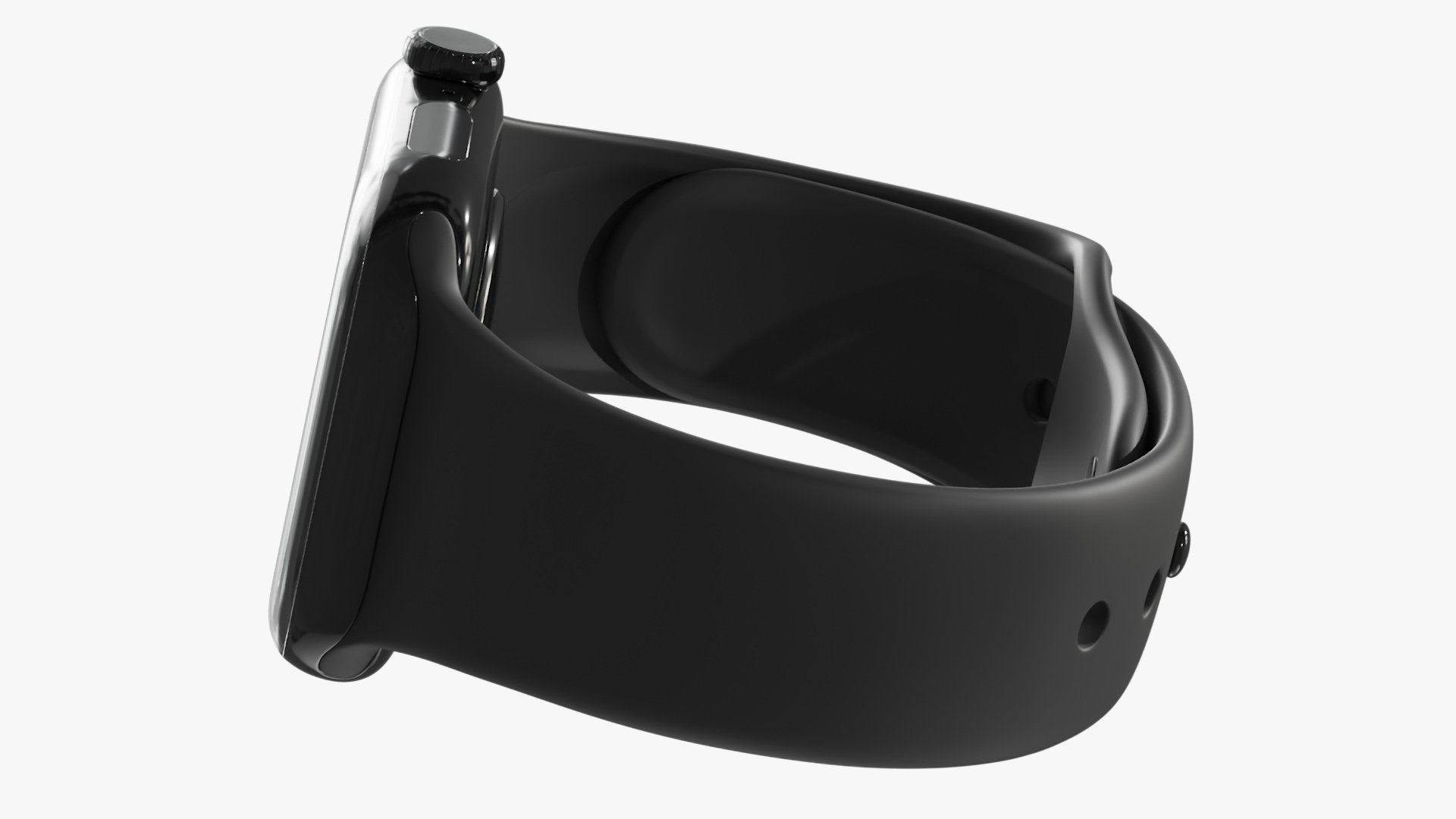 3D model Apple Watch Series 10 Black with Rubber Strap and Display On