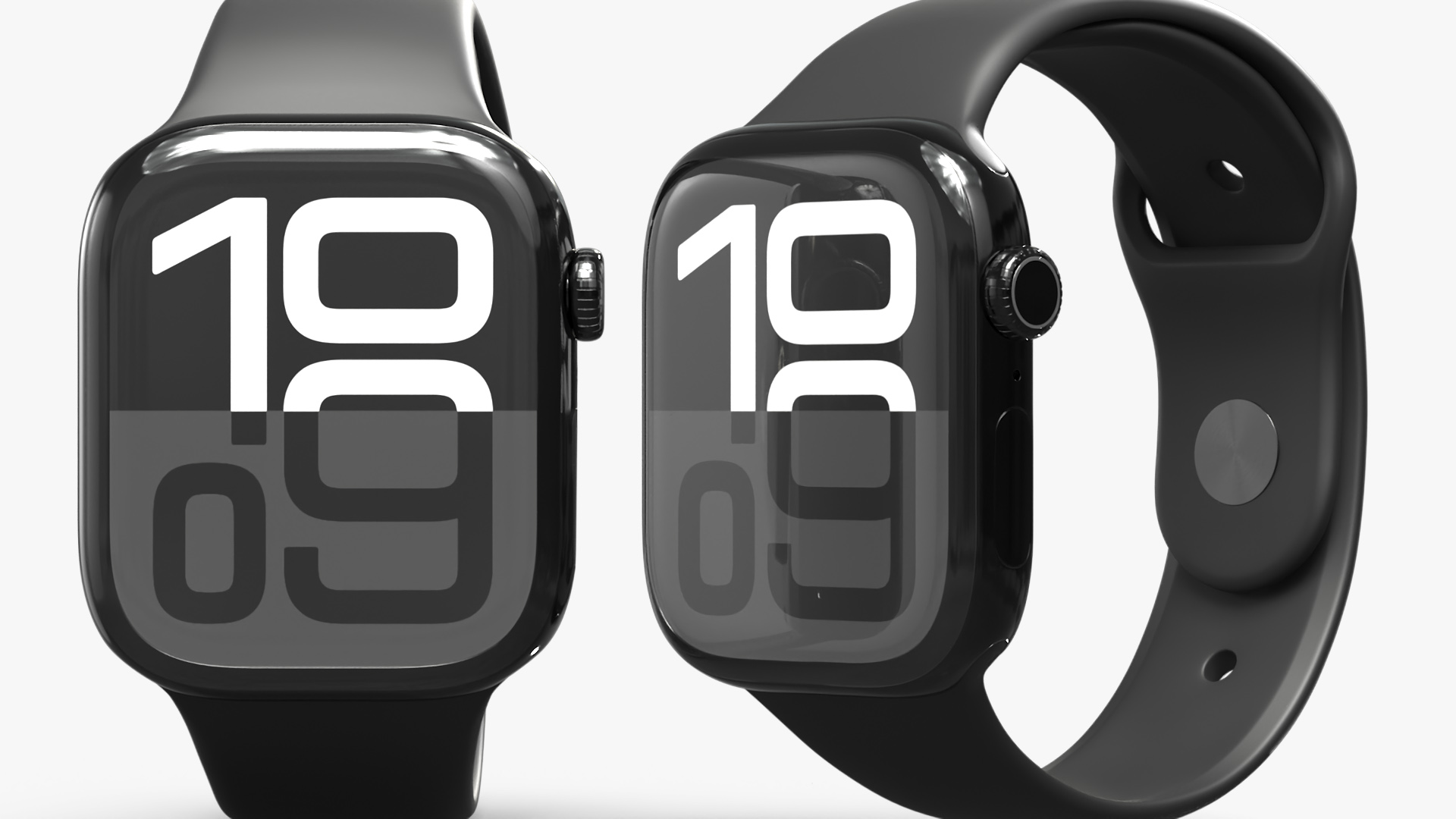3D model Apple Watch Series 10 Black with Rubber Strap and Display On