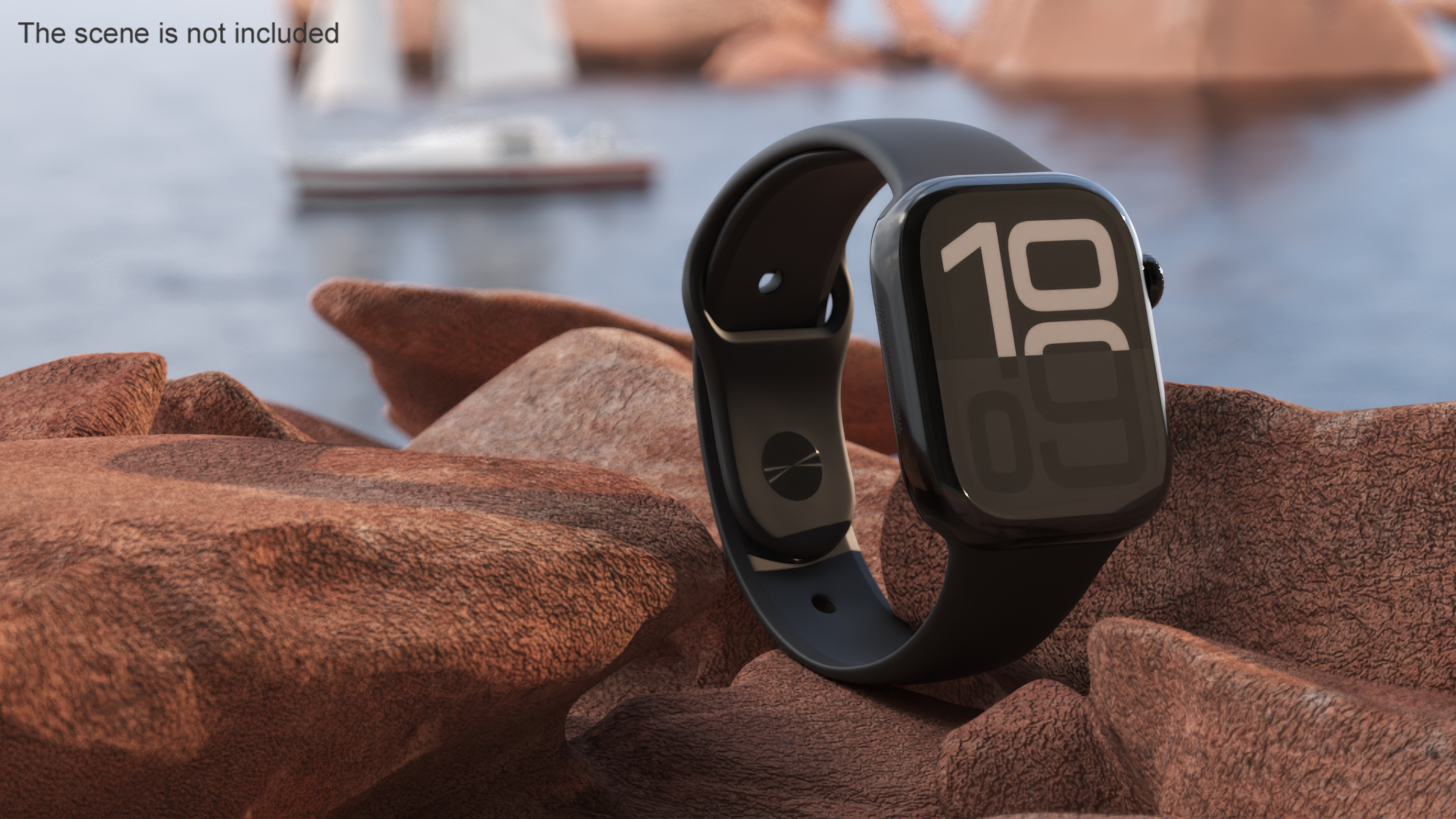 3D model Apple Watch Series 10 Black with Rubber Strap and Display On