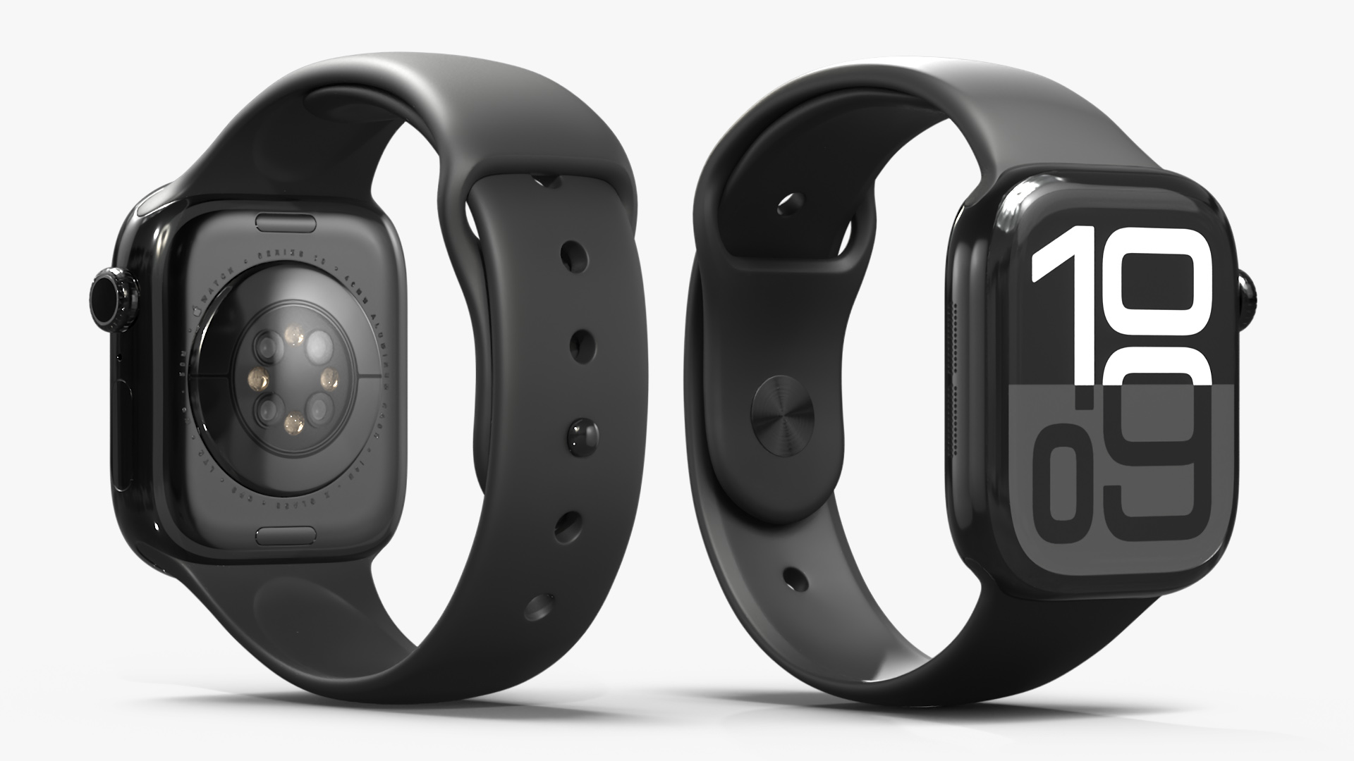 3D model Apple Watch Series 10 Black with Rubber Strap and Display On