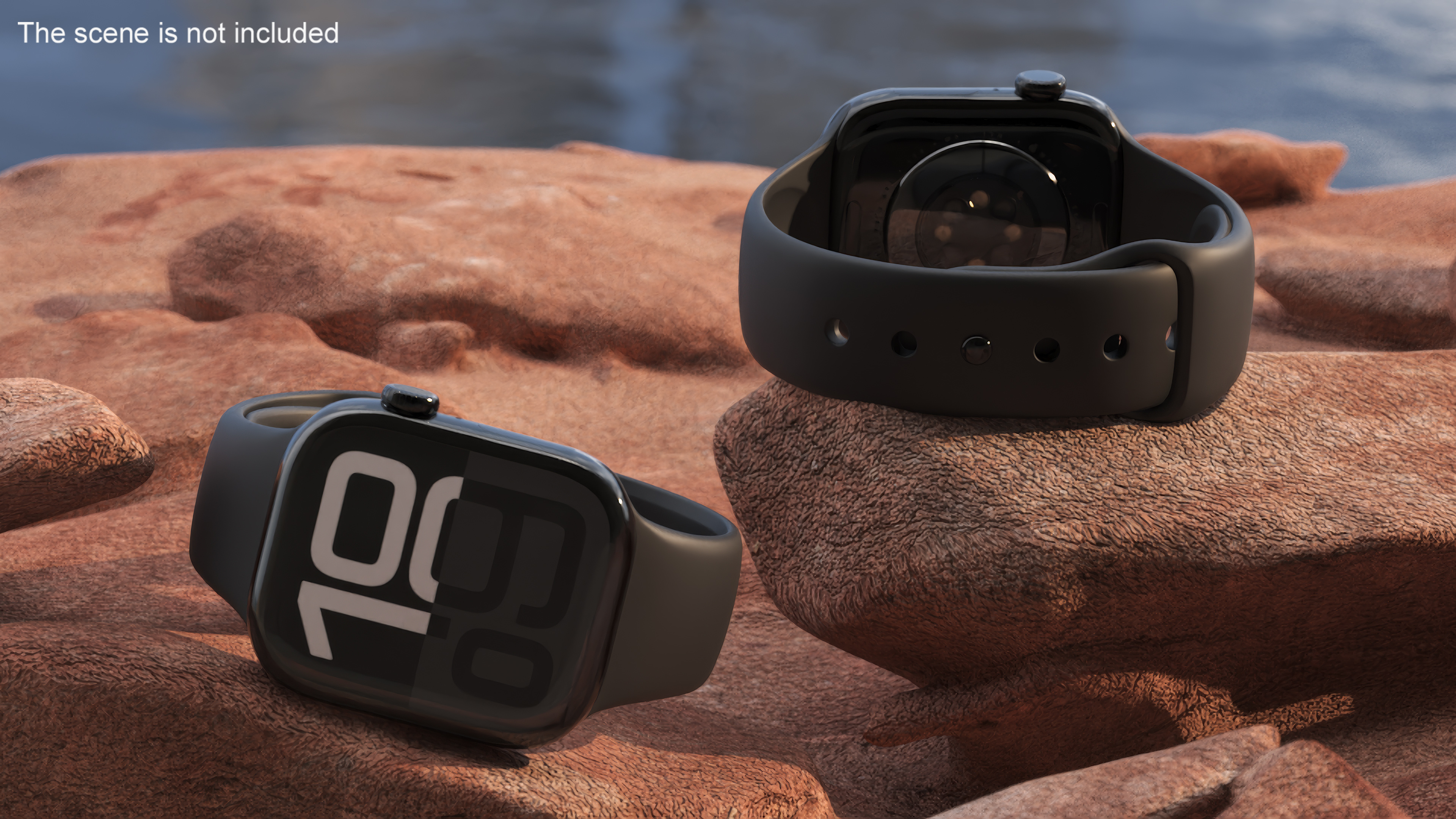 3D model Apple Watch Series 10 Black with Rubber Strap and Display On