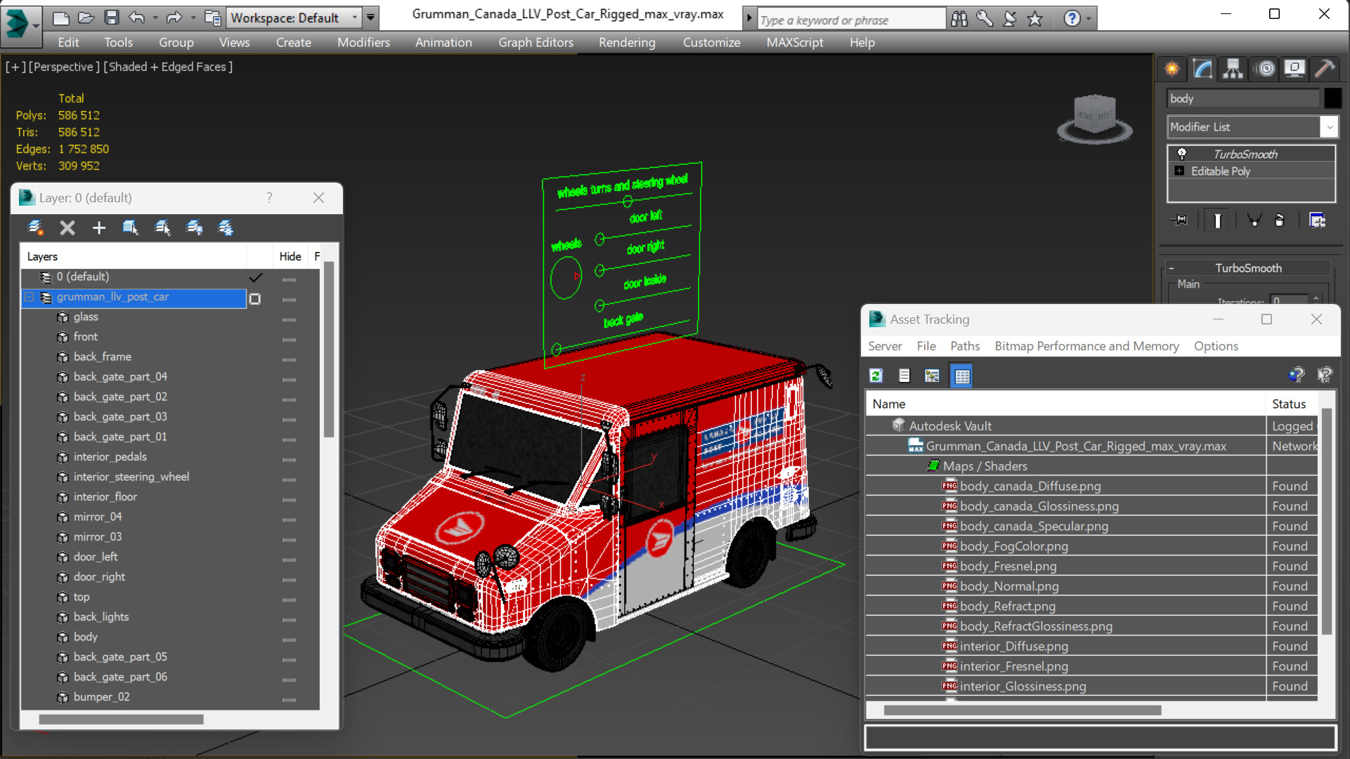 3D Grumman Canada LLV Post Car Rigged for Maya model