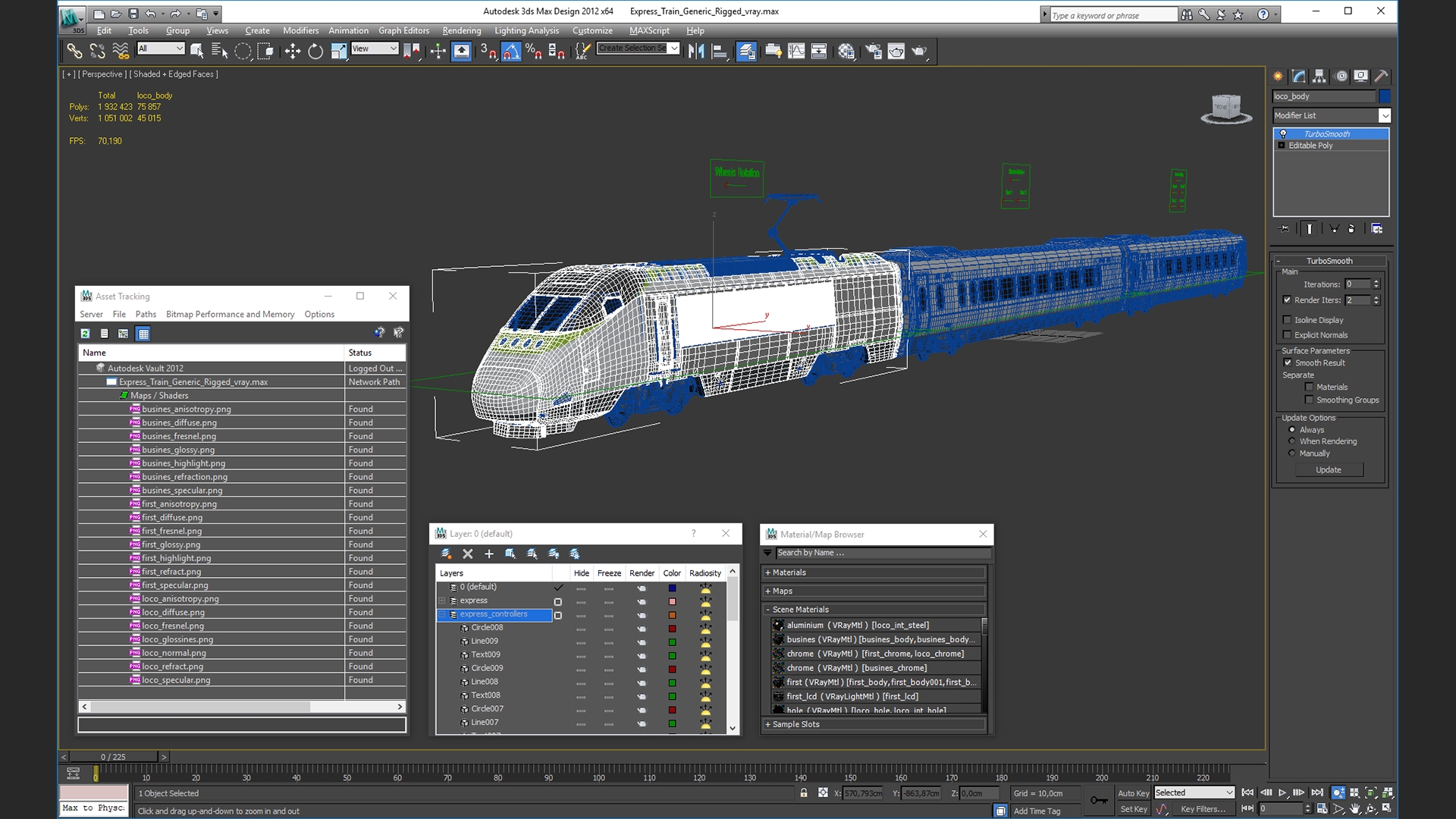 3D Express Train Generic Rigged model