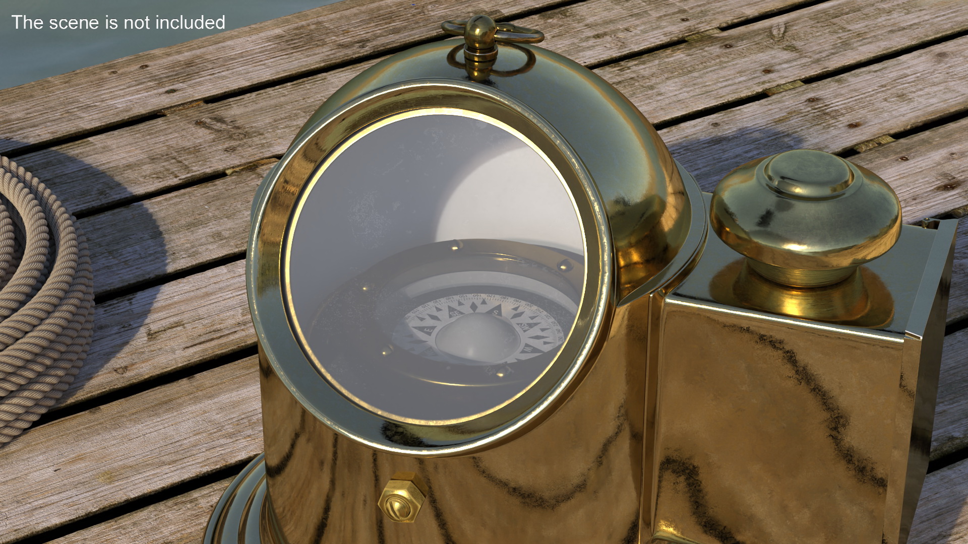 Vintage Marine Compass with Oil Lamp Brass 3D