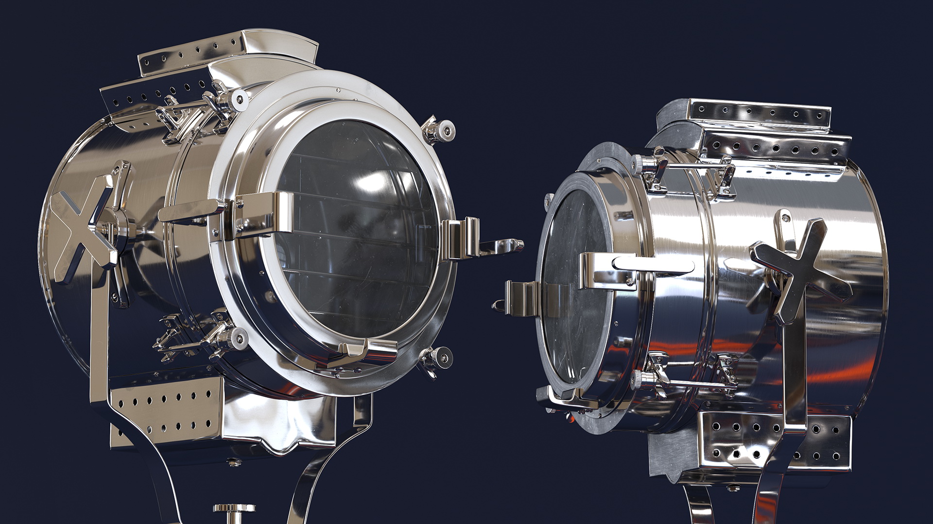 Retro Searchlight Lamp Wooden Tripod Rigged for Modo 3D