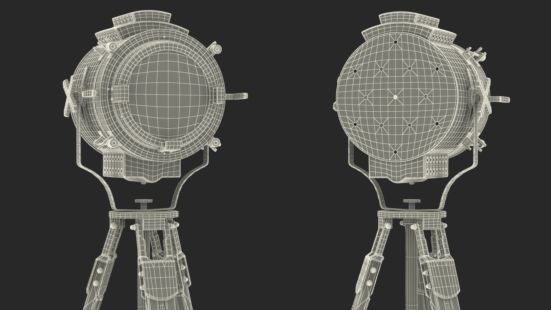 Retro Searchlight Lamp Wooden Tripod Rigged for Modo 3D