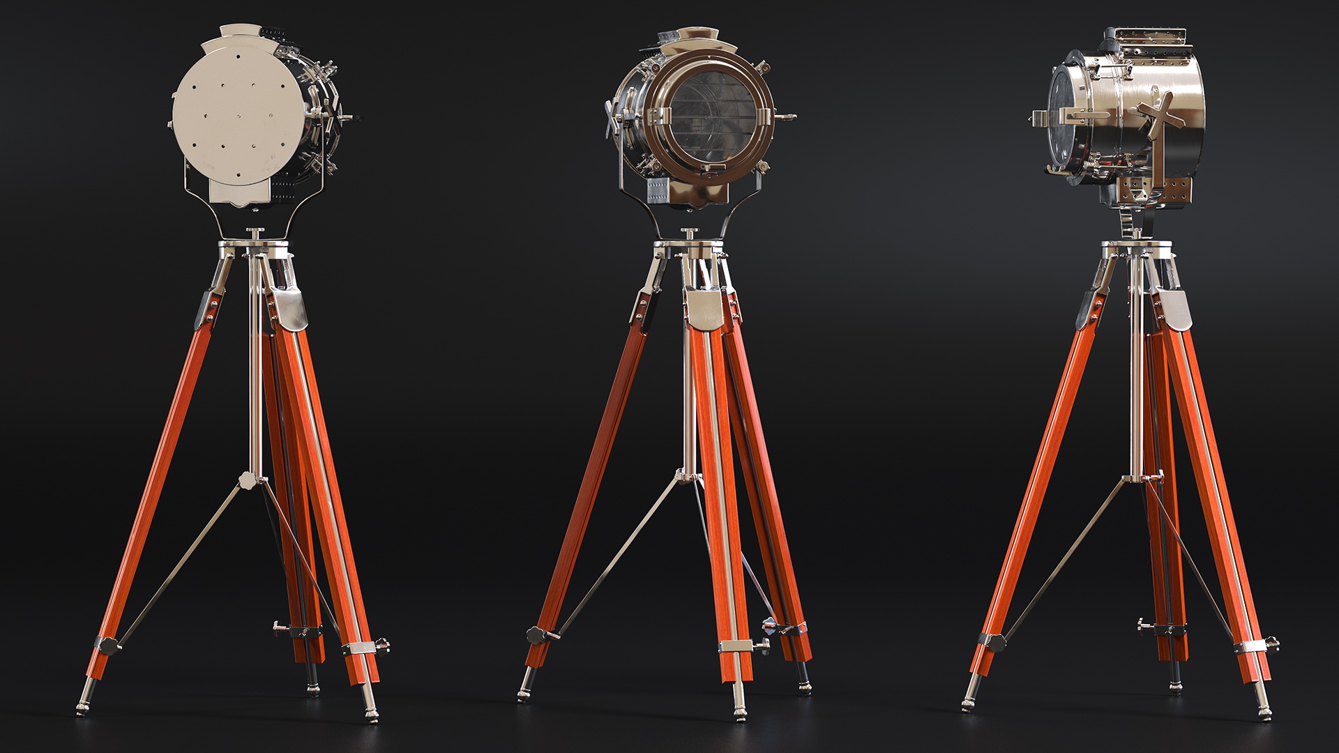 Retro Searchlight Lamp Wooden Tripod Rigged for Modo 3D