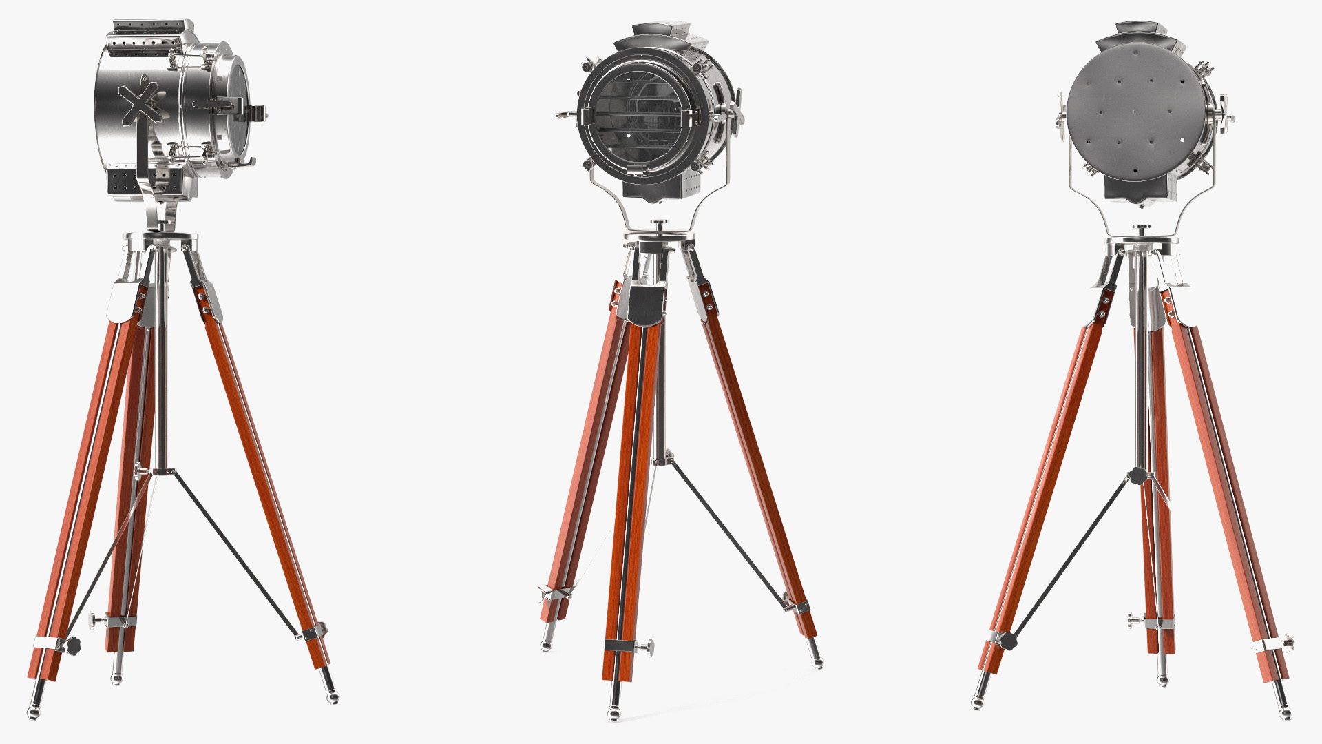 Retro Searchlight Lamp Wooden Tripod Rigged for Modo 3D