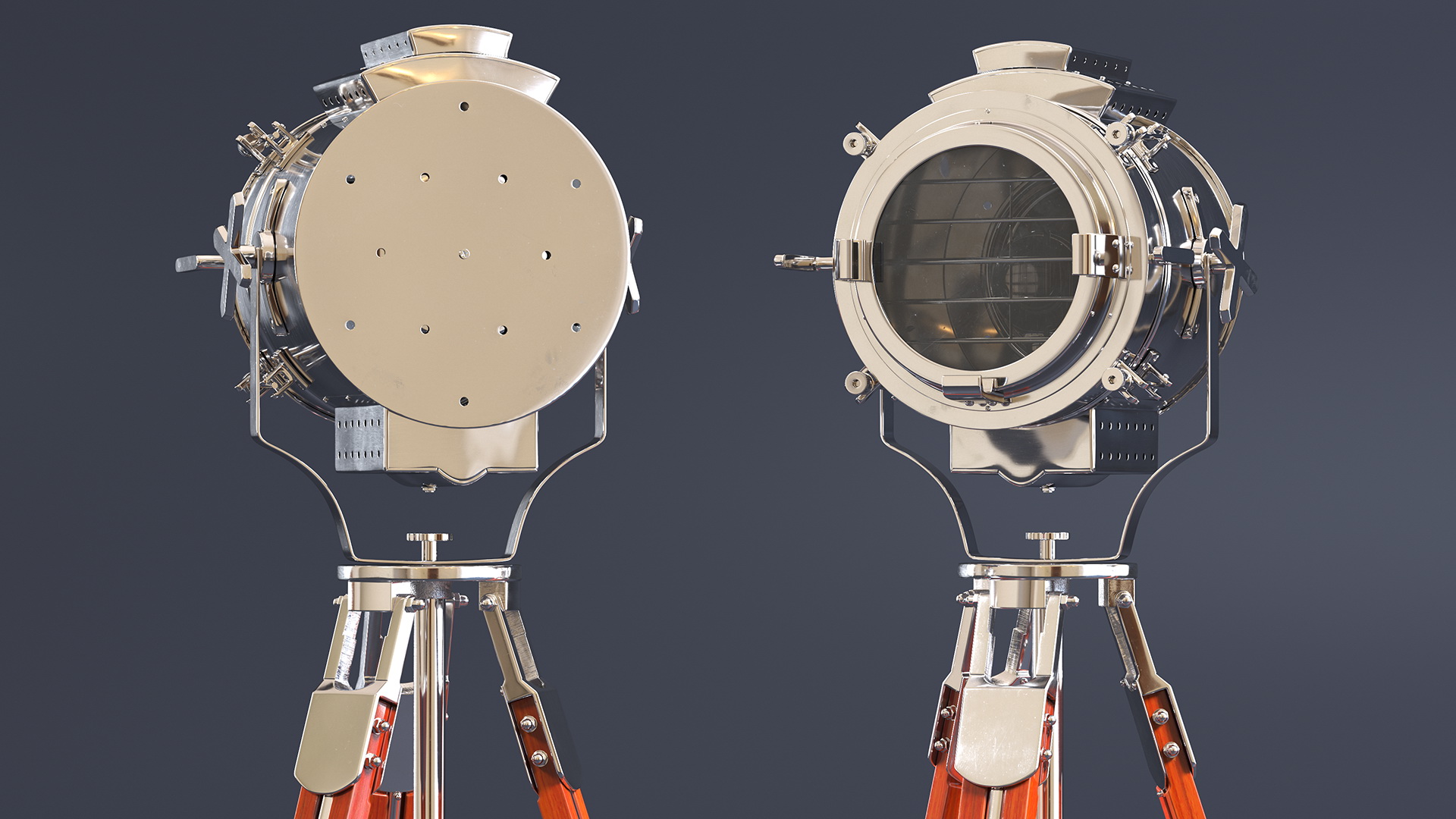 Retro Searchlight Lamp Wooden Tripod Rigged for Modo 3D