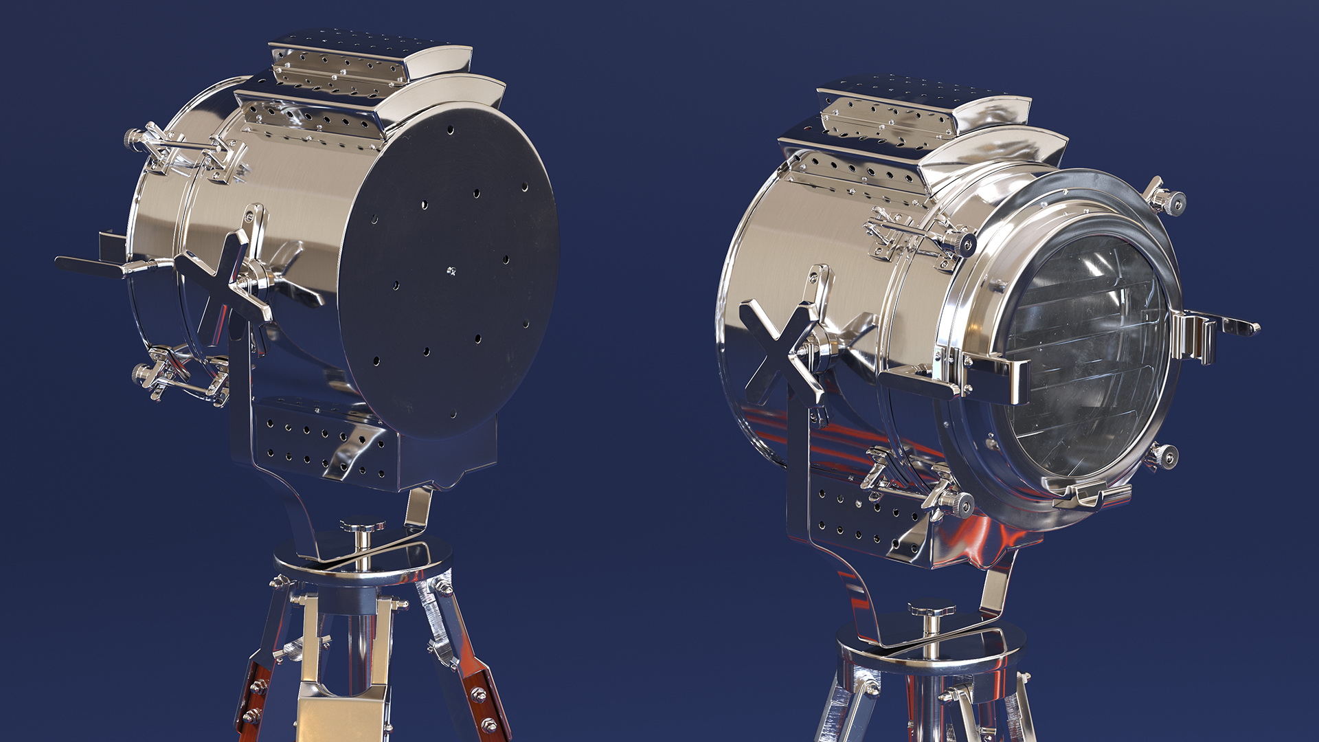 Retro Searchlight Lamp Wooden Tripod Rigged for Modo 3D