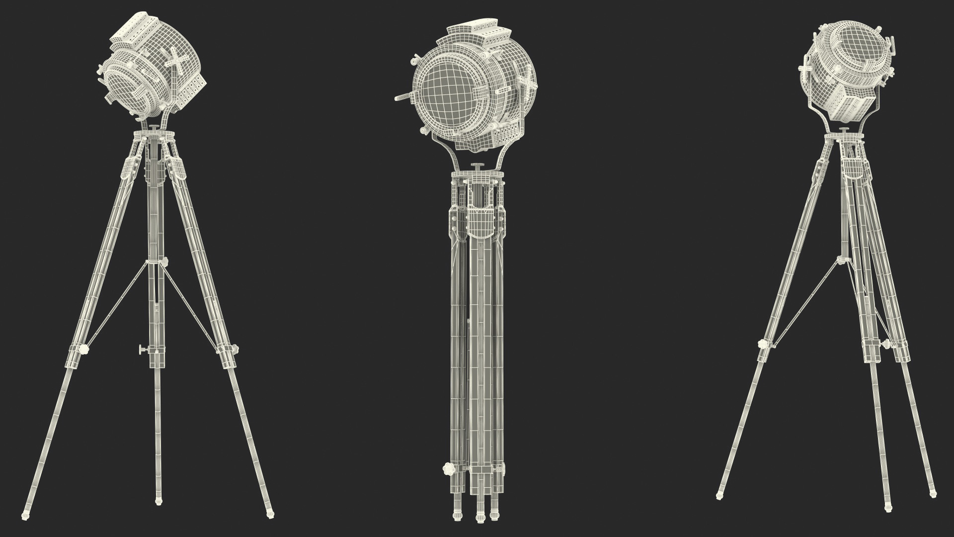 Retro Searchlight Lamp Wooden Tripod Rigged for Modo 3D