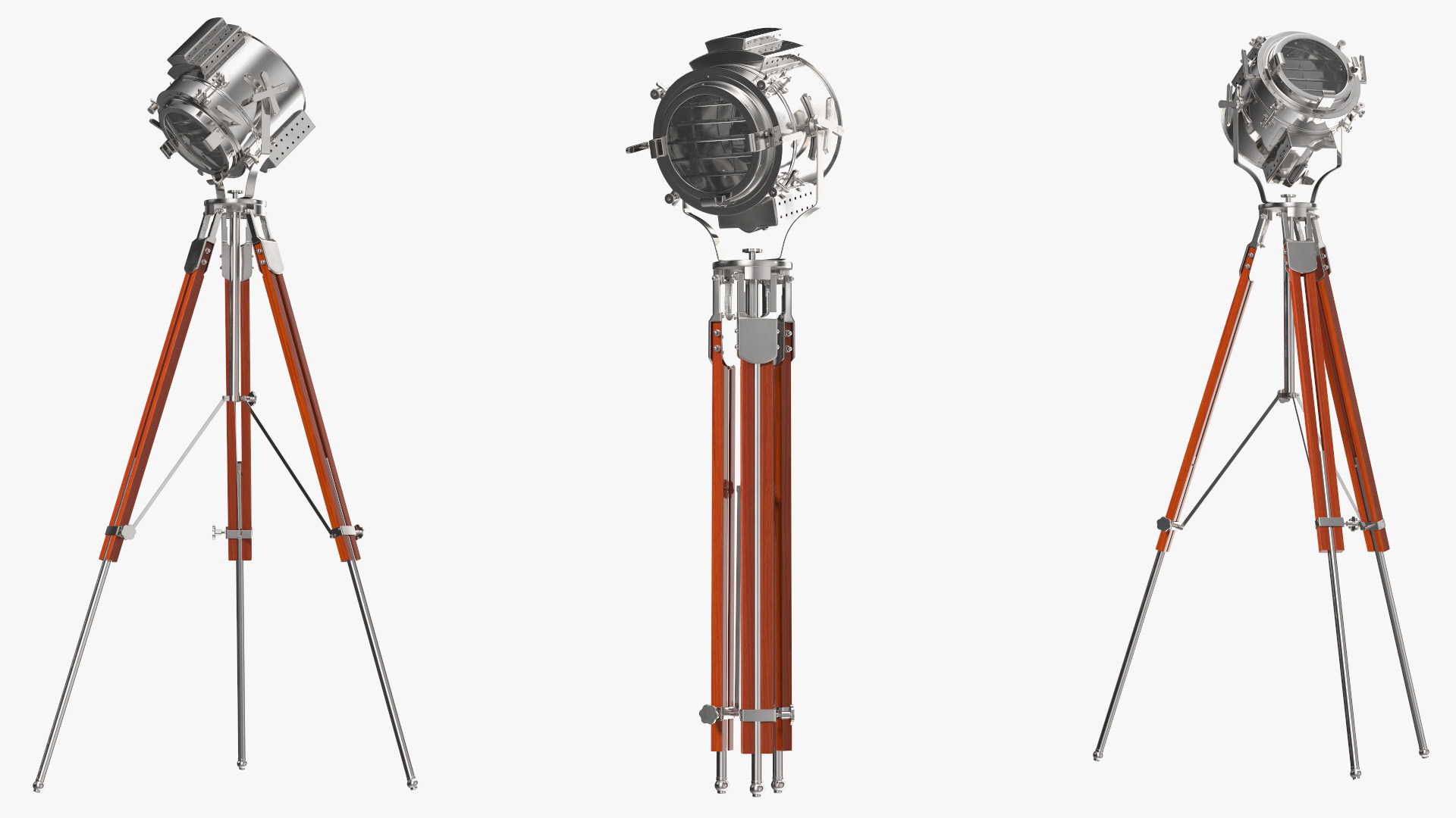 Retro Searchlight Lamp Wooden Tripod Rigged for Modo 3D