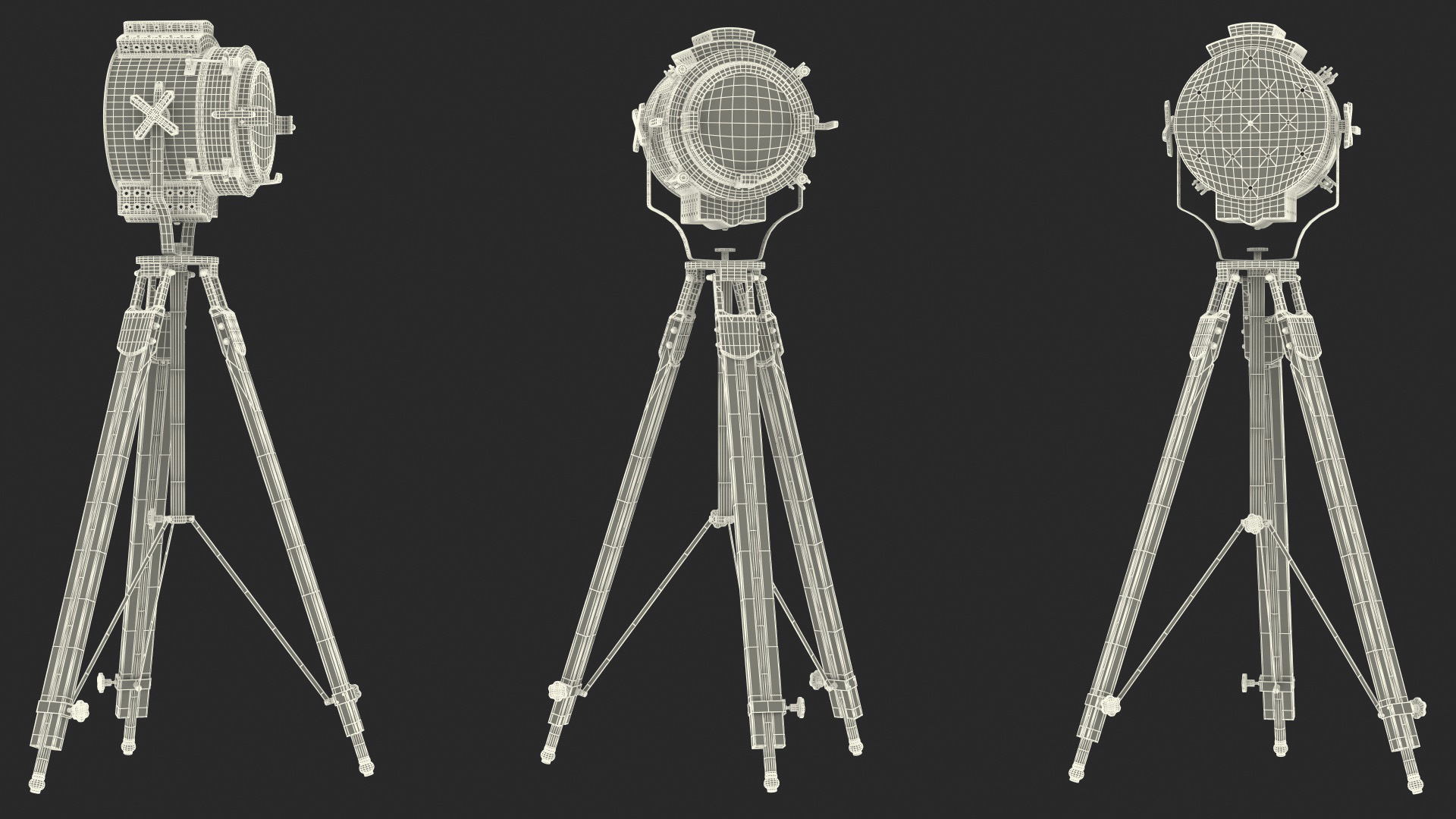 Retro Searchlight Lamp Wooden Tripod Rigged for Modo 3D