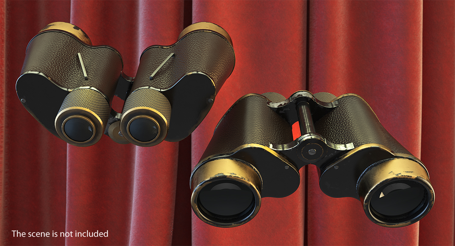 3D Vintage Brass Military Binoculars model
