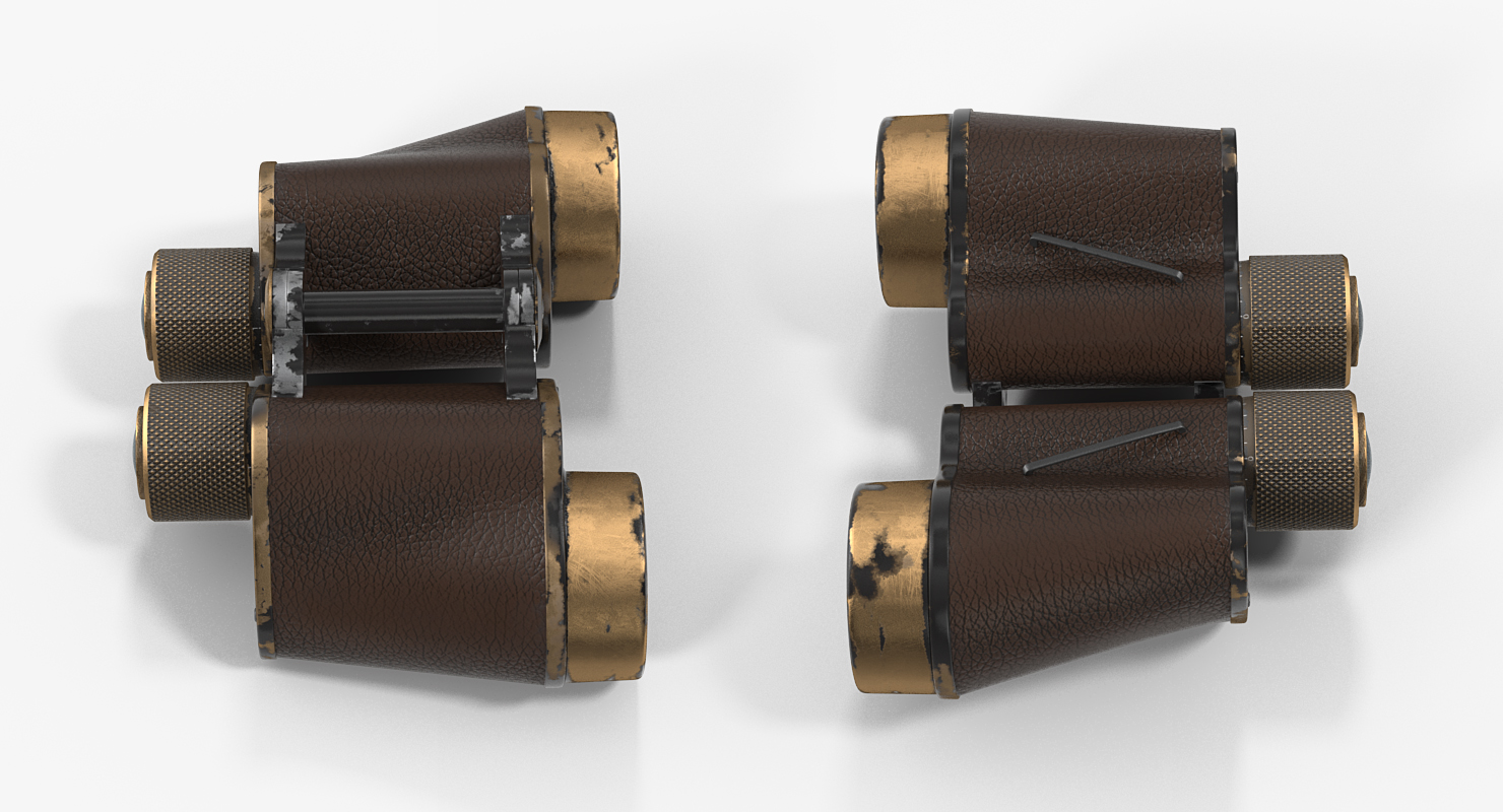 3D Vintage Brass Military Binoculars model