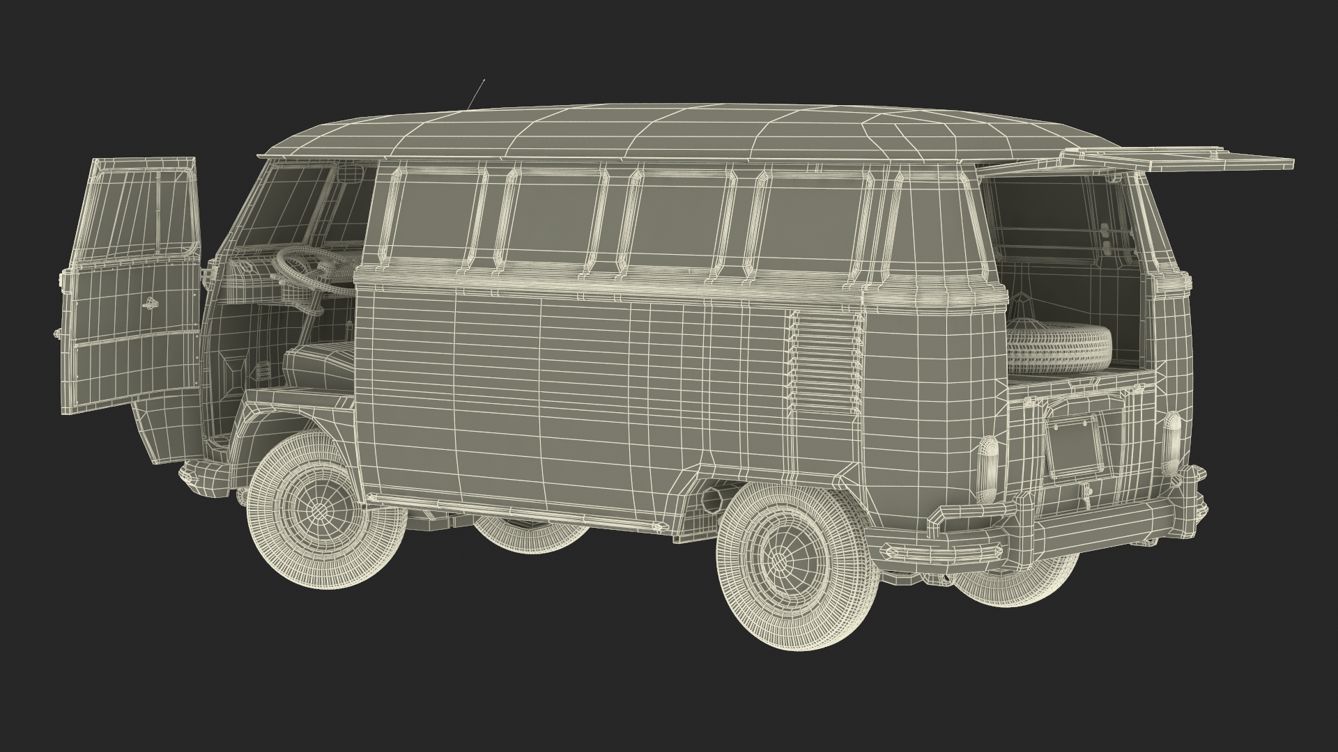 3D Hippie Volkswagen Bus Rigged model