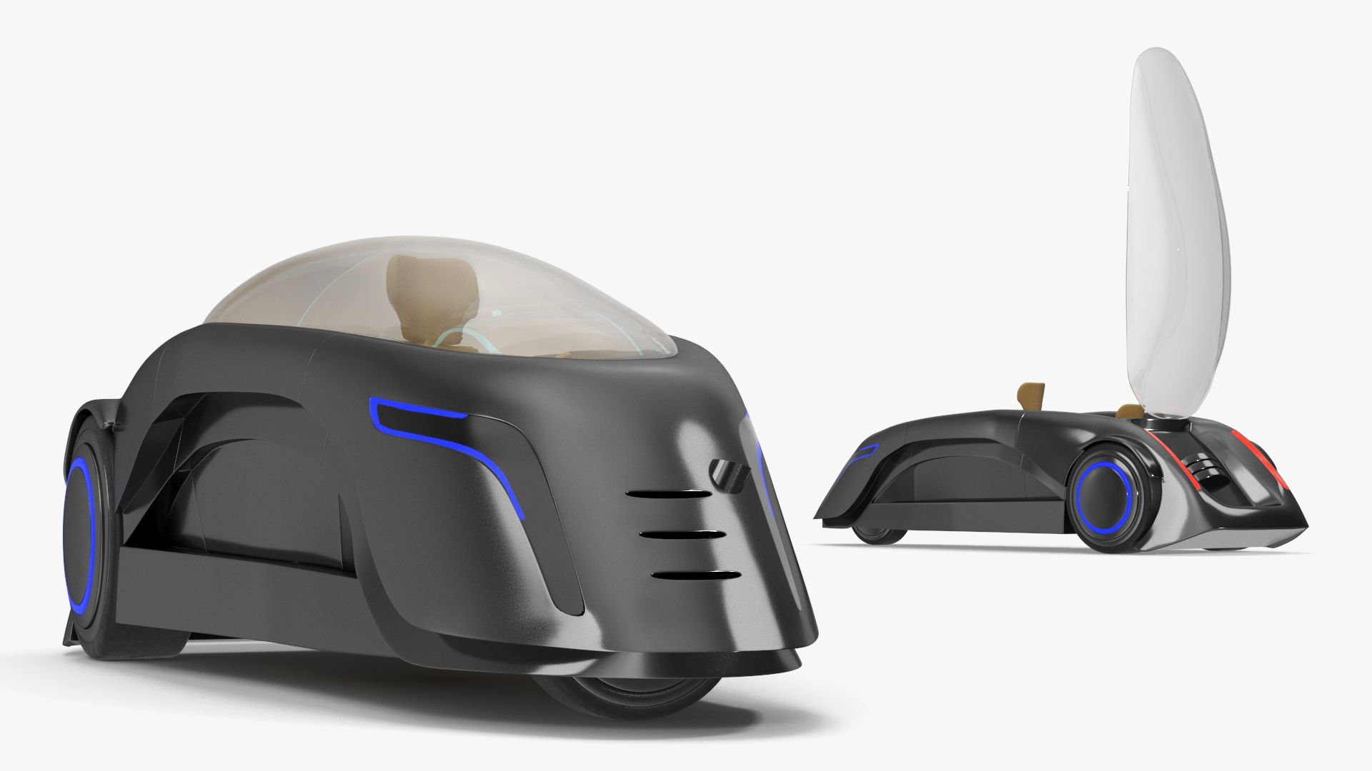 3D model Fantastic Car Trike Dark Grey Rigged for Maya