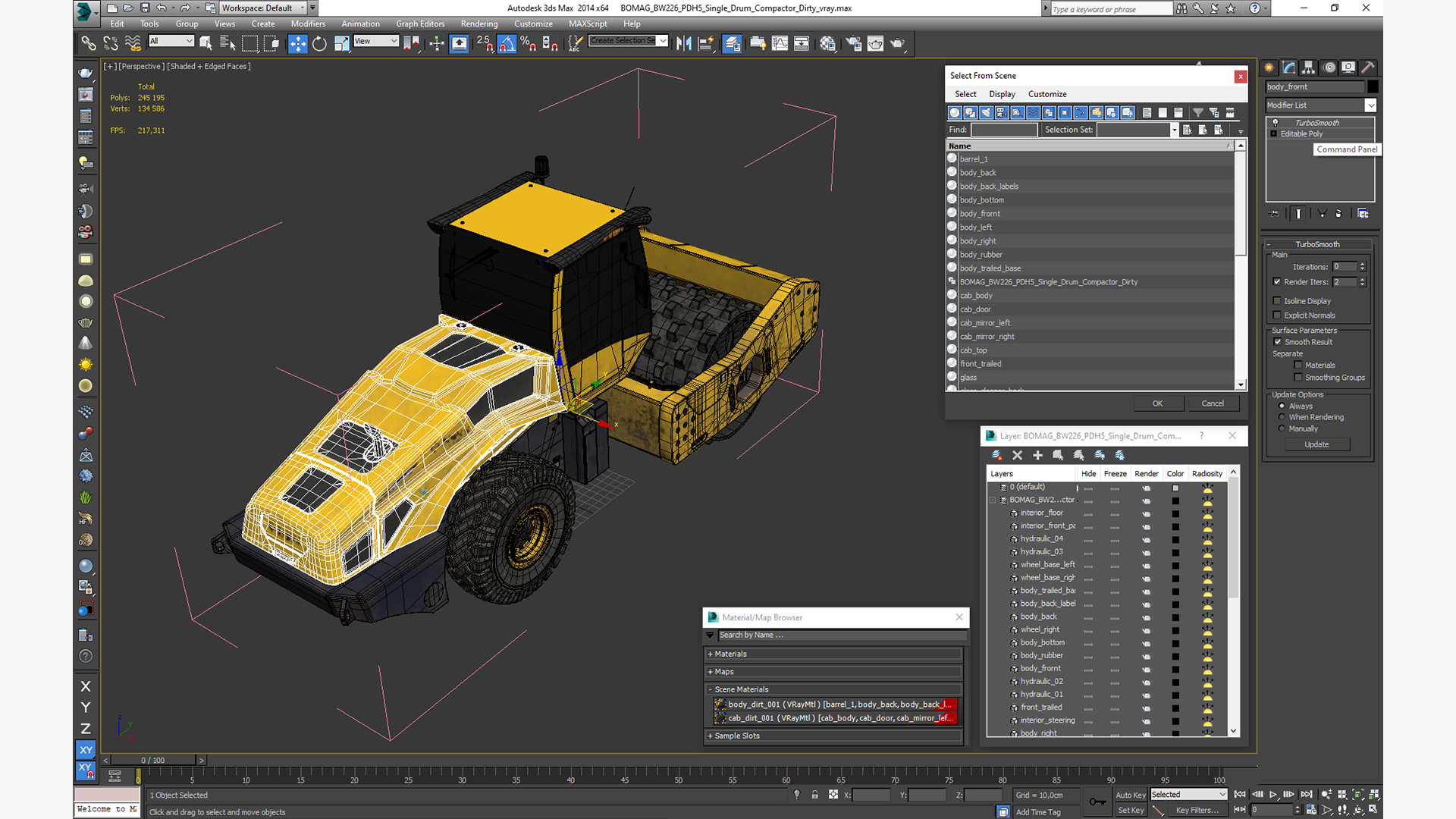 BOMAG BW226 PDH5 Single Drum Compactor Dirty 3D model