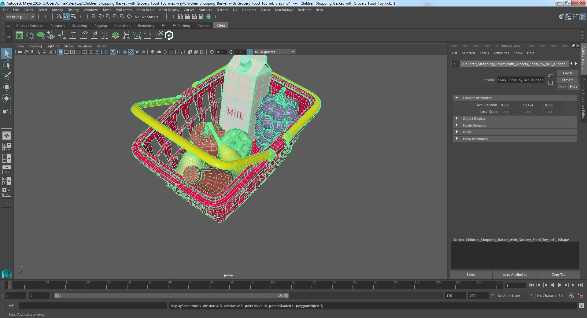 3D Children Shopping Basket with Grocery Food Toy