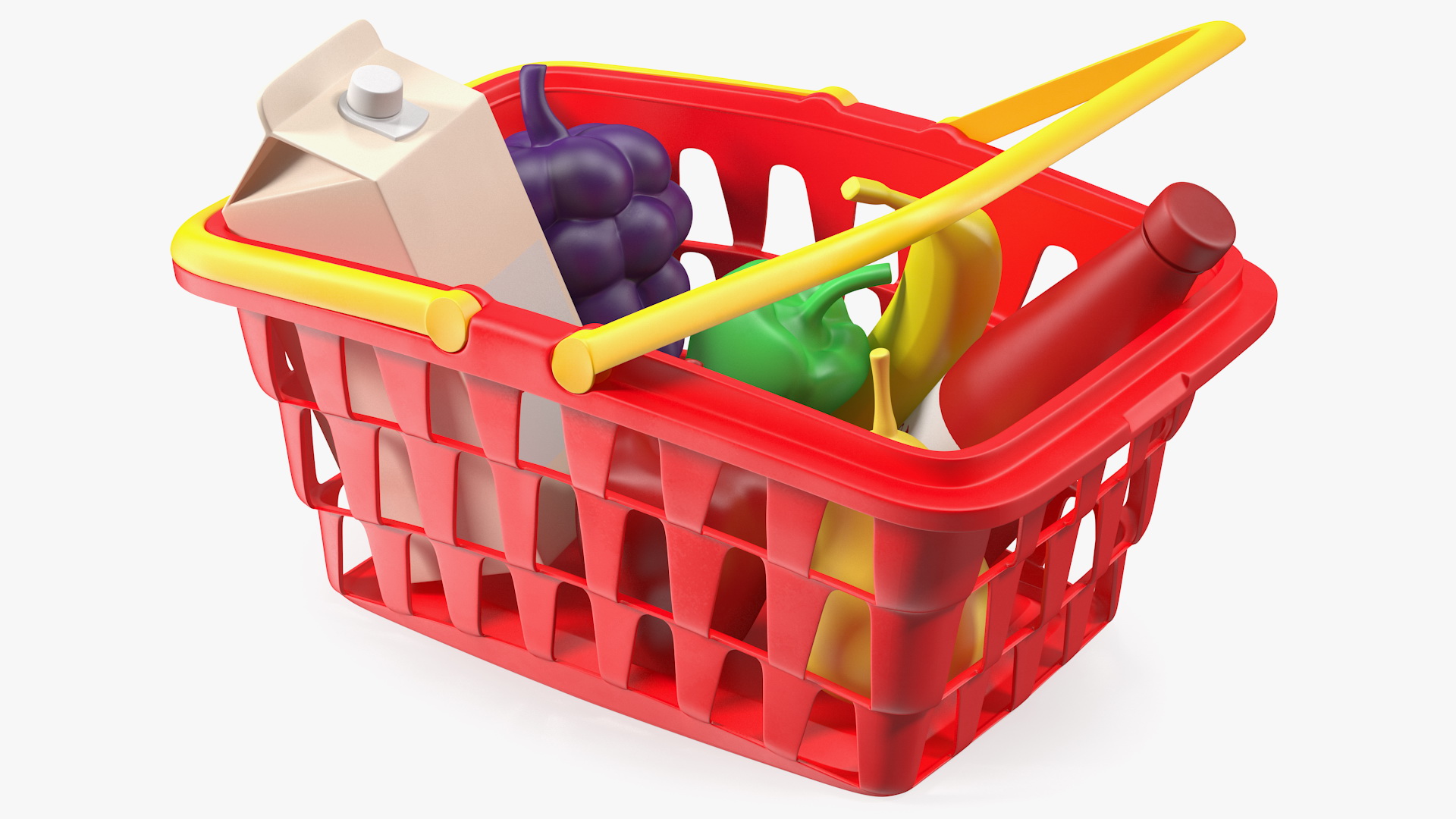 3D Children Shopping Basket with Grocery Food Toy