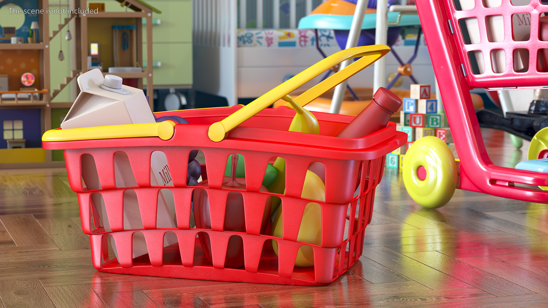 3D Children Shopping Basket with Grocery Food Toy