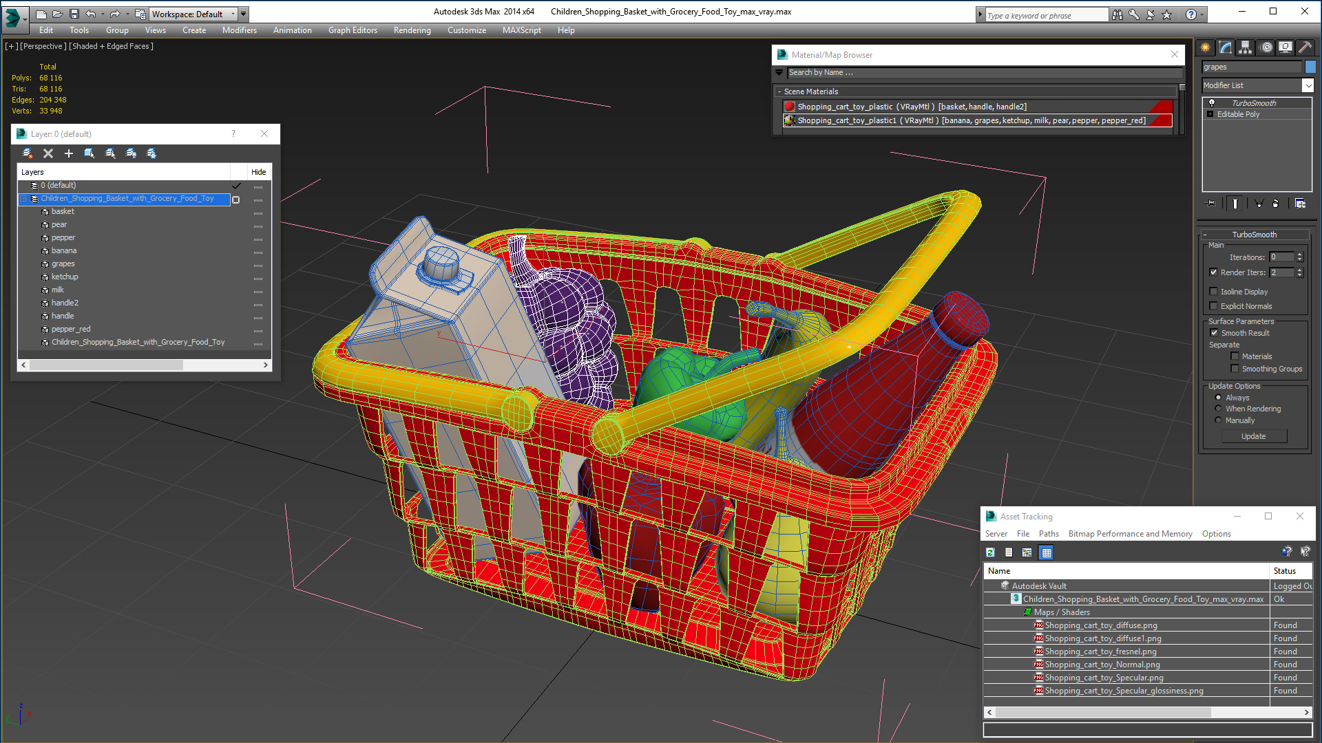 3D Children Shopping Basket with Grocery Food Toy