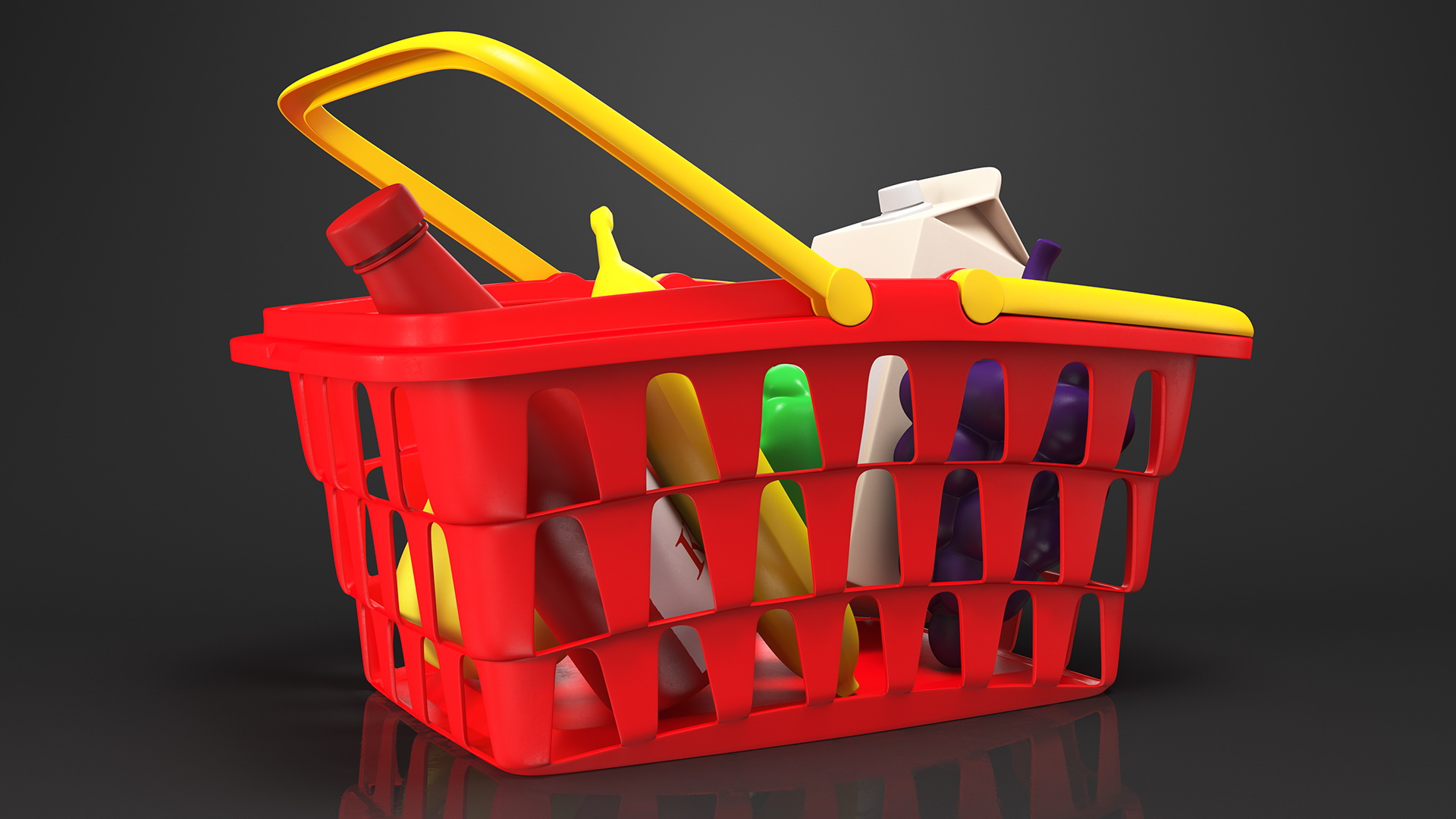 3D Children Shopping Basket with Grocery Food Toy